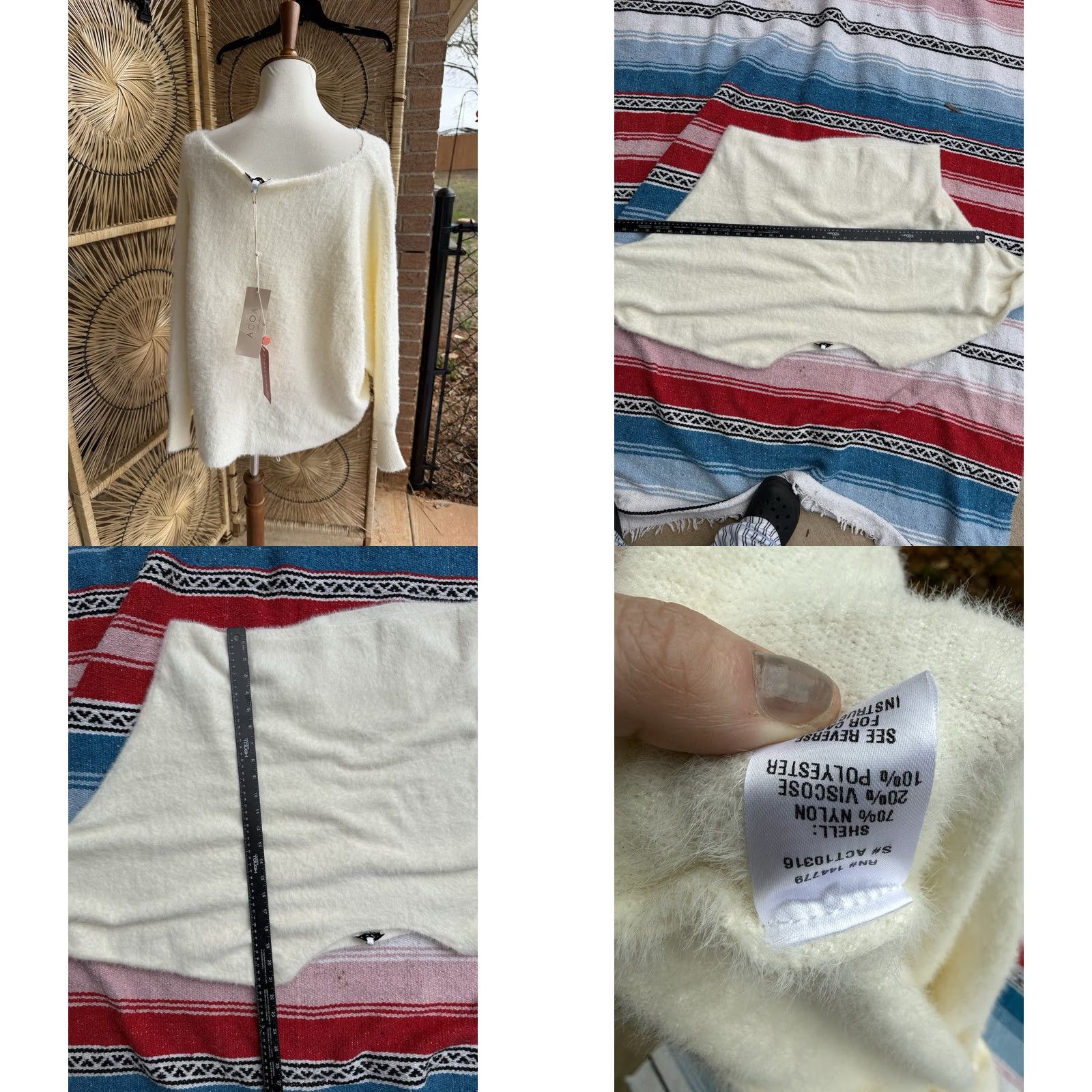Coach ACOA Off The Shoulder White Fuzzy Sweater L Women Pullover, Cozy Eye-Lash Knit, New Size L / US 10 / IT 46 - 8 Thumbnail