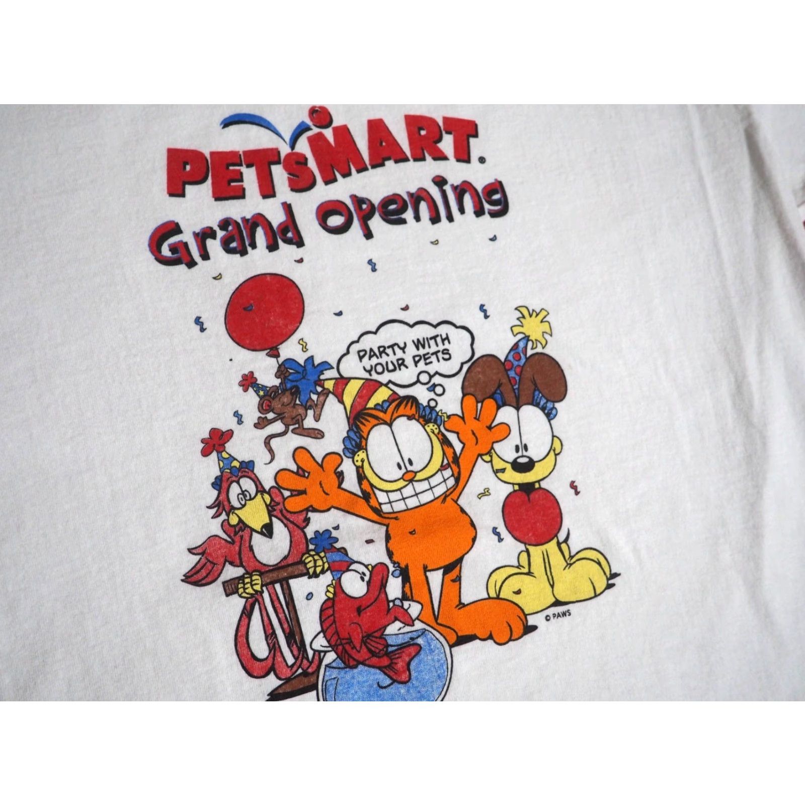 Vintage VTG 90s Garfield Petsmart Promo Logo Graphic Print Tee T-Shirt Mens L White Cotton Crew Neck Short Sleeve Garment Royal Avalon Vintage Man Pink? Size US L / EU 52-54 / 3 - 4 Thumbnail