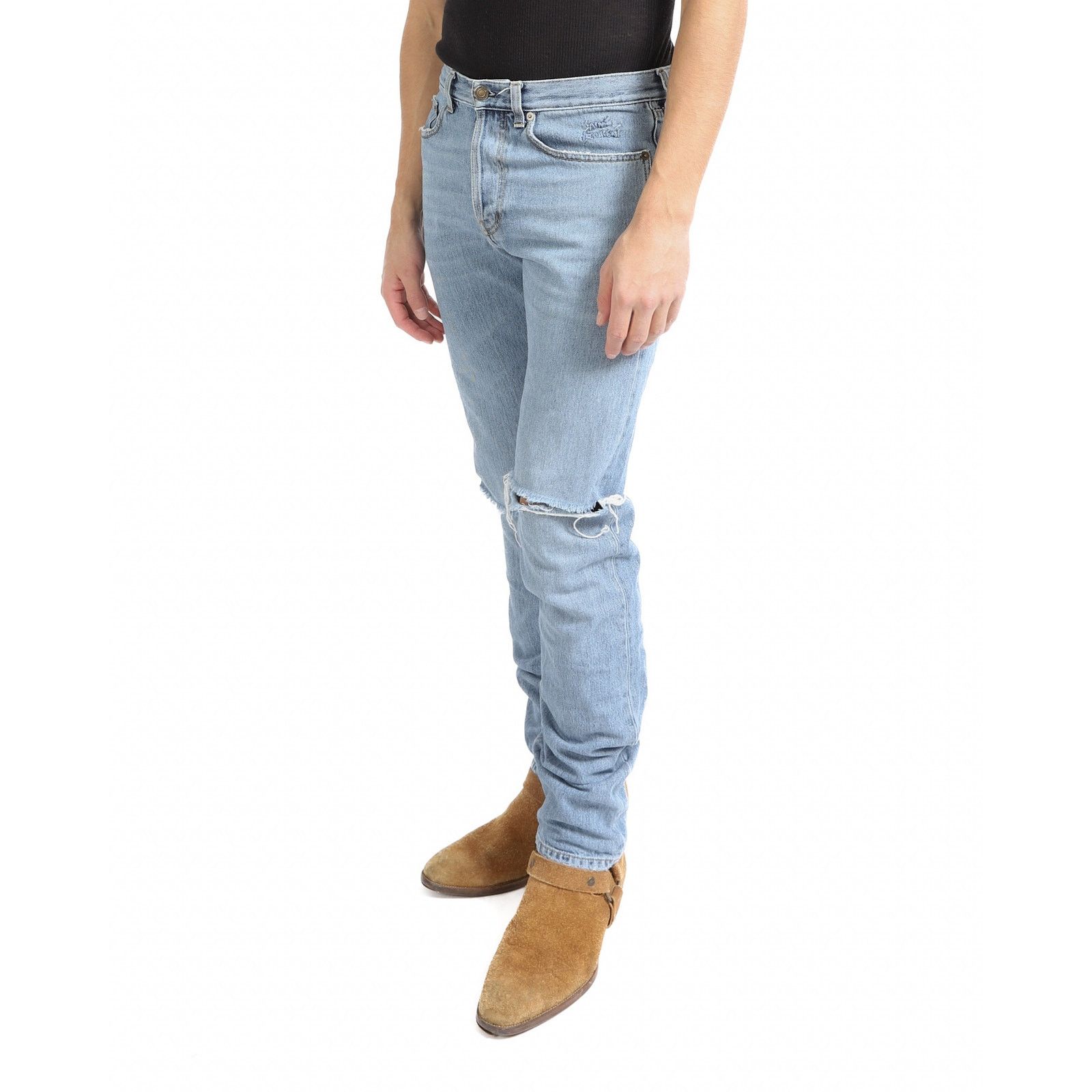 Saint Laurent Paris SS17 Slim Fit Knee-Slit Jeans in Washed Denim Size US 30 / EU 46 - 5 Thumbnail
