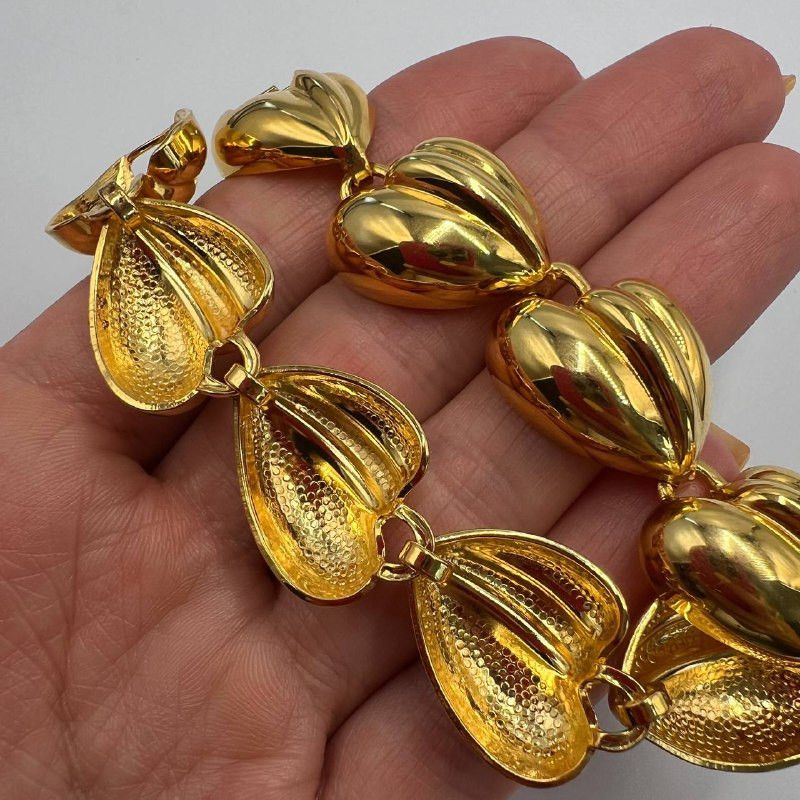 Vintage Vintage Gold Plated Puffy Heart Link Bracelet 19cm | Size ONE SIZE - 7 Thumbnail