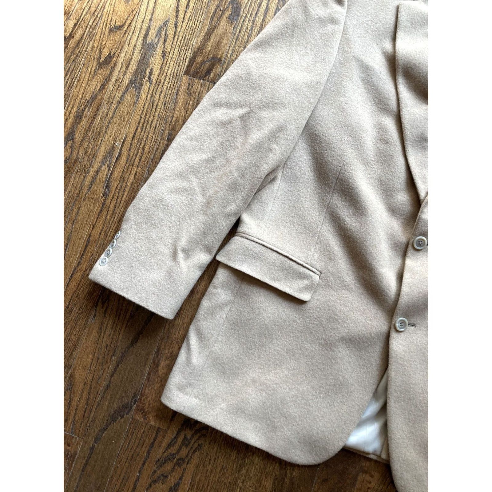 Hart Schaffner Marx Hart Schaffner Marx Loro Piana Blazer Beige Long Coat - 44L - Classic Mens Jacket Size 44R - 2 Thumbnail