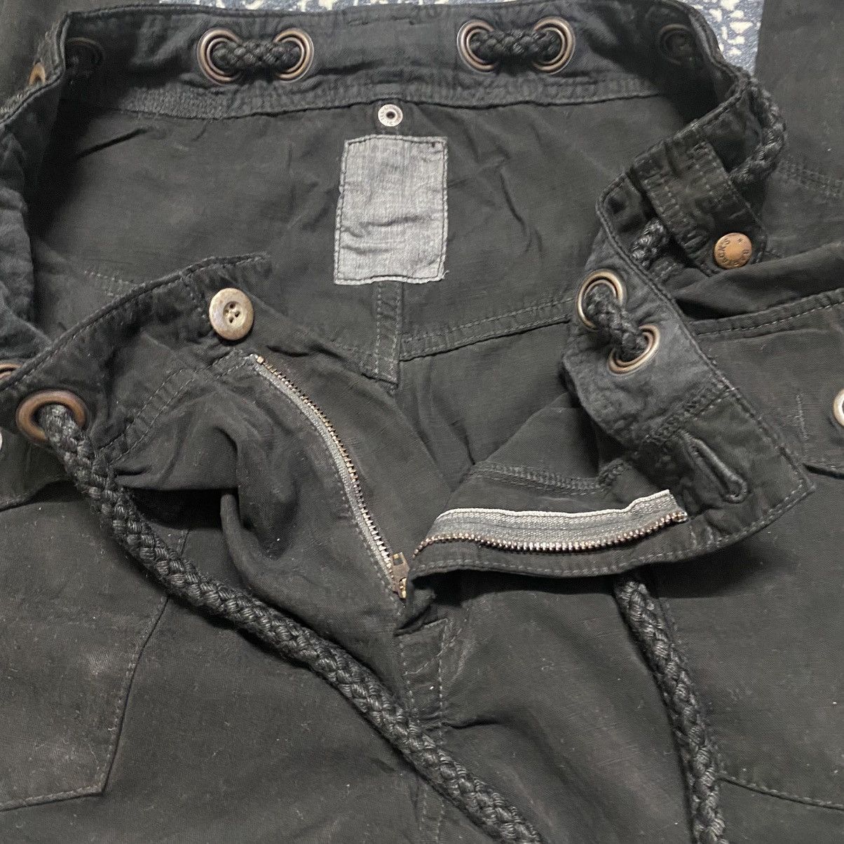 Japanese Brand Japanese Brand Bartack Black Cargo Pants Drawstring Size US 33 - 18 Thumbnail