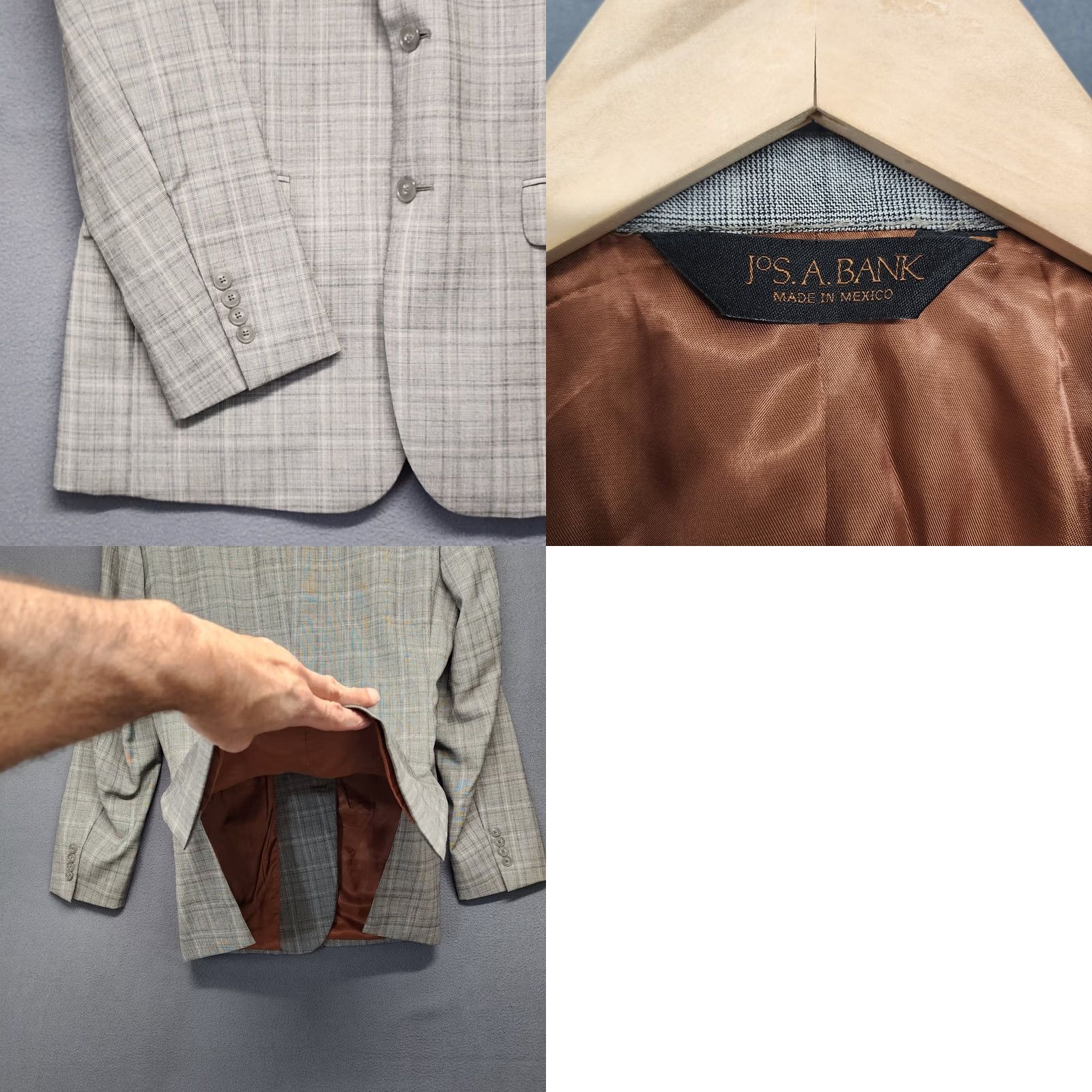 Jos. A. Bank Jos A Banks Jacket Blazer Mens 42L Slim Fit Gray Plaid Wool Sport Coat Size 42R - 9 Thumbnail