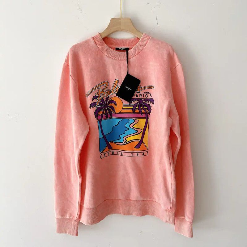 Balmain Balmain Pink Cotton Graphic Long Sleeve Sweatshirt 0089 Size XS / US 0-2 / IT 36-38 - 1 Thumbnail