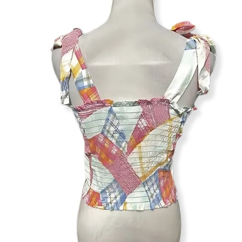 BP. BP Crop Top Smocked Shoulder Tie Geometric Multi Pastel NWOT Size L / US 10 / IT 46 - 4 Thumbnail