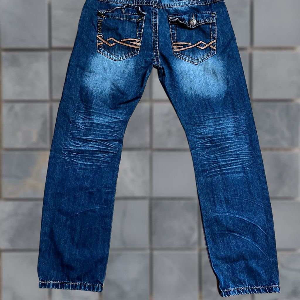 Vintage Parish Jeans Mens 42 Blue Baggy Thick Stitch Flap Pocket Skate Distressed Size US 42 / EU 58 - 1 Thumbnail