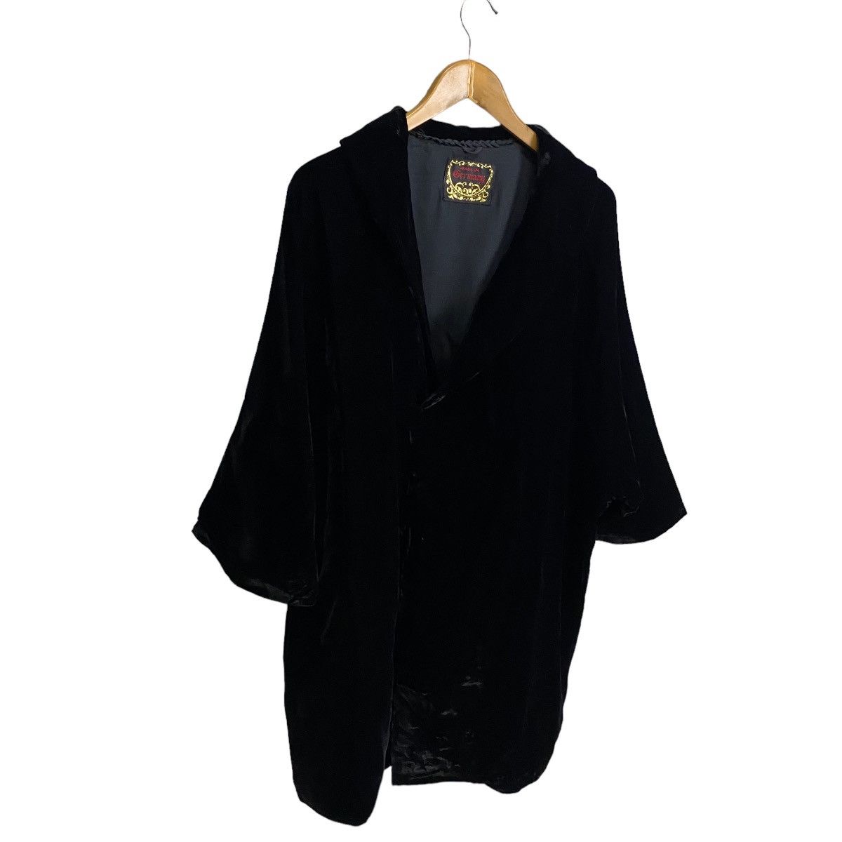Velvet × Vintage Vintage 60s Black Velvet Collared Kimono Jacket Size XL / US 12-14 / IT 48-50 - 2 Thumbnail