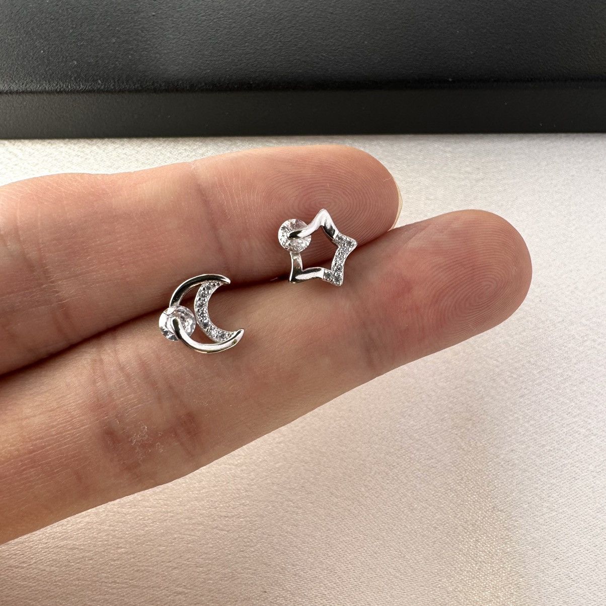 Designer Asymmetry CZ Star and Moon Stud Earrings for Women Size ONE SIZE - 5 Thumbnail