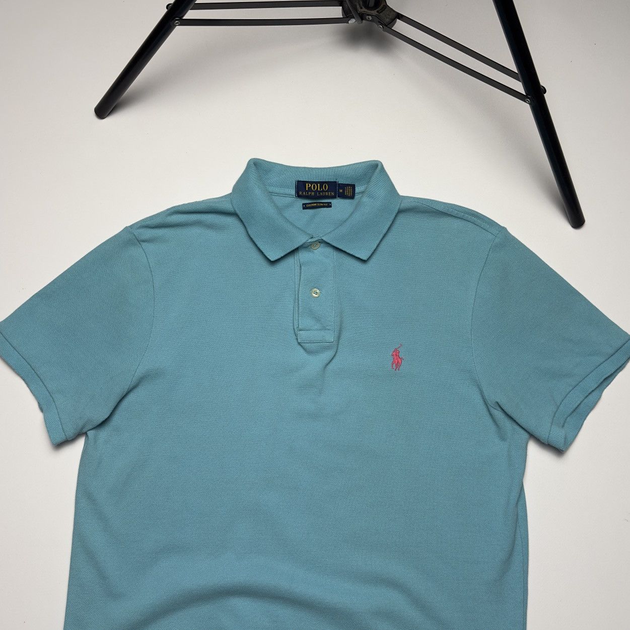 Polo Ralph Lauren Polo Ralph Lauren Custom Slim Fit Pique Polo Turquoise M Size US M / EU 48-50 / 2 - 2 Thumbnail