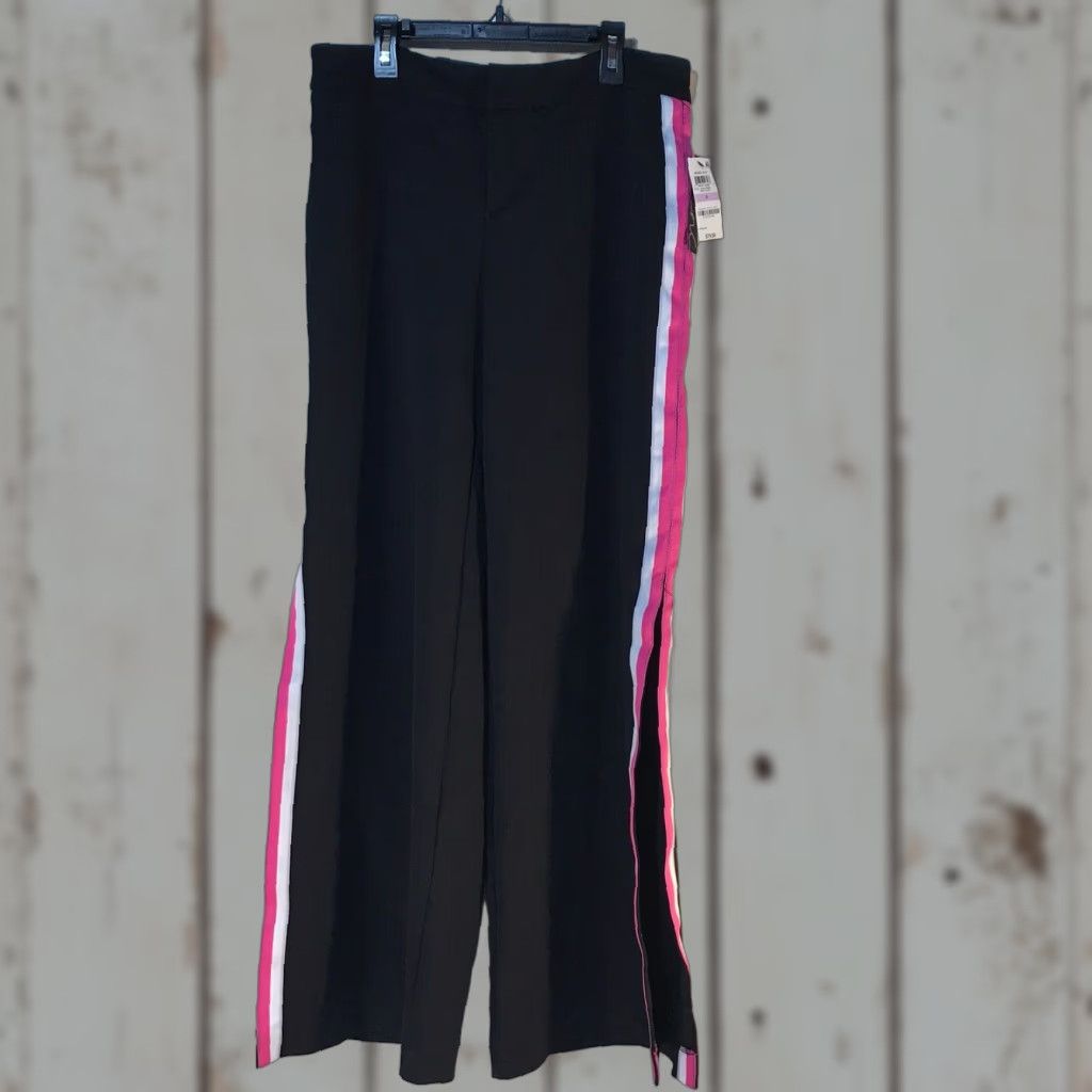 Vintage VINTAGE INC International Concepts Dress Pants Women Wide-Leg Size 6 Black Pink/White Side Stripes Business Casual Size 28" / US 6 / IT 42 - 1 Thumbnail