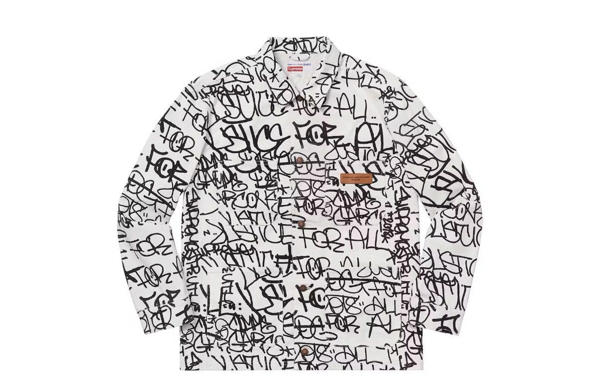 Comme des Garcons SHIRT × Supreme Supreme x CDG Printed Canvas Chore Coat White FW18 Size US XL / EU 56 / 4 - 1 Thumbnail