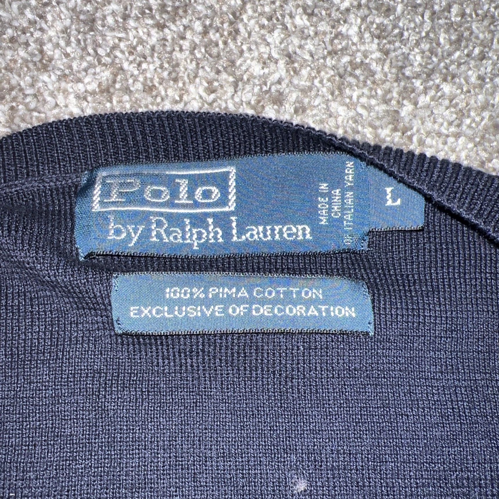 Polo Ralph Lauren Polo Ralph Lauren Sweater V-Neck Navy Blue Pima Cotton Men L Size US L / EU 52-54 / 3 - 3 Thumbnail