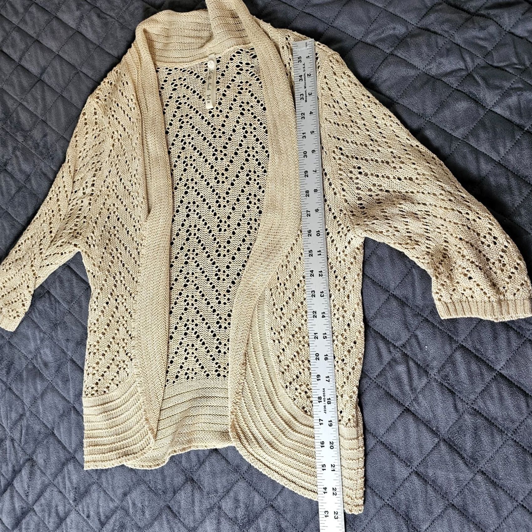 Vintage Leo & Nicole Cardigan Sweater Womens Size M Beige 3/4 Sleeve V-Neck Open Front Knit Logo All Seasons Regular Knitwear Size M / US 6-8 / IT 42-44 - 6 Thumbnail
