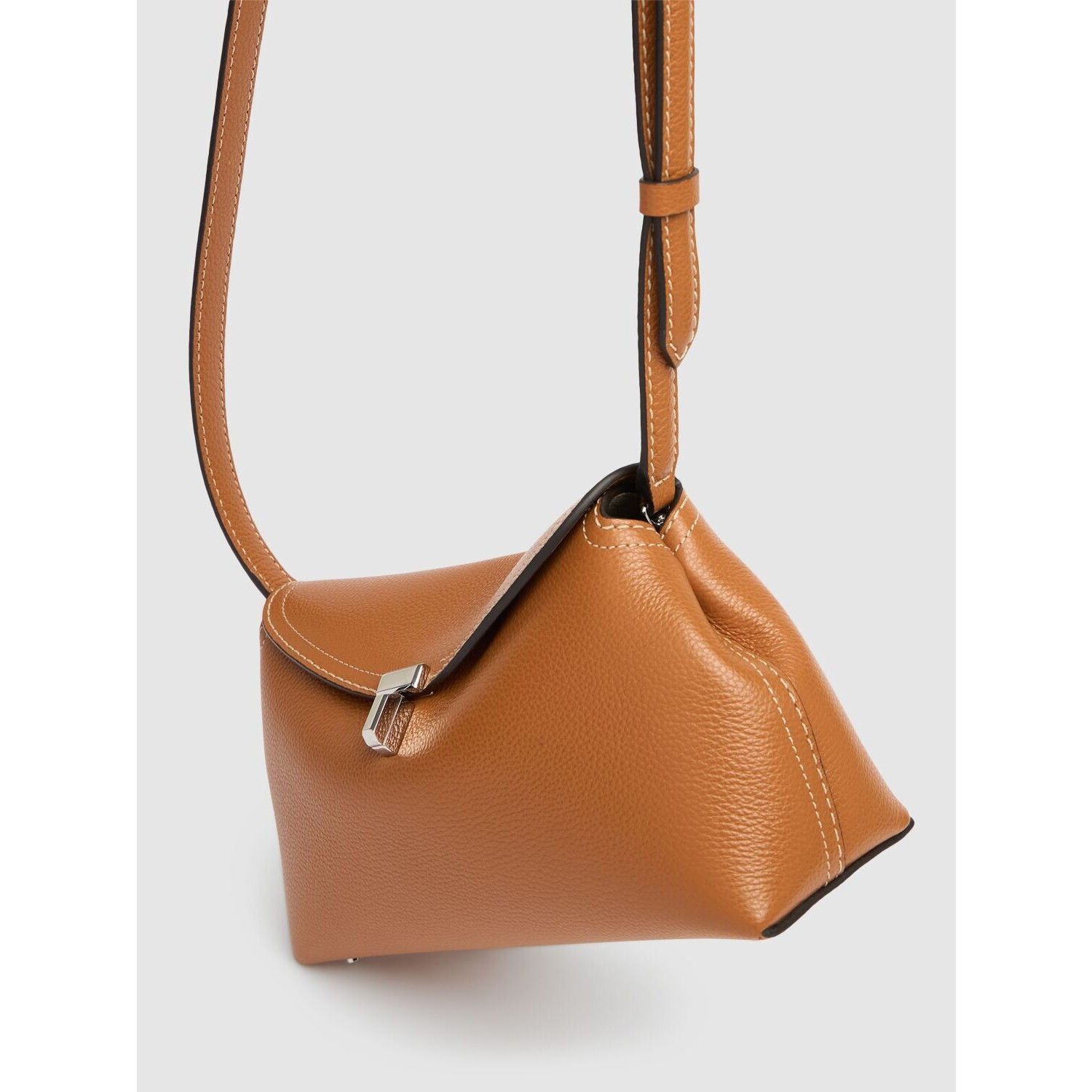 Toteme TOTEME T-Lock Tan Grain Brown/Silver Leather Clutch New Size ONE SIZE - 2 Thumbnail