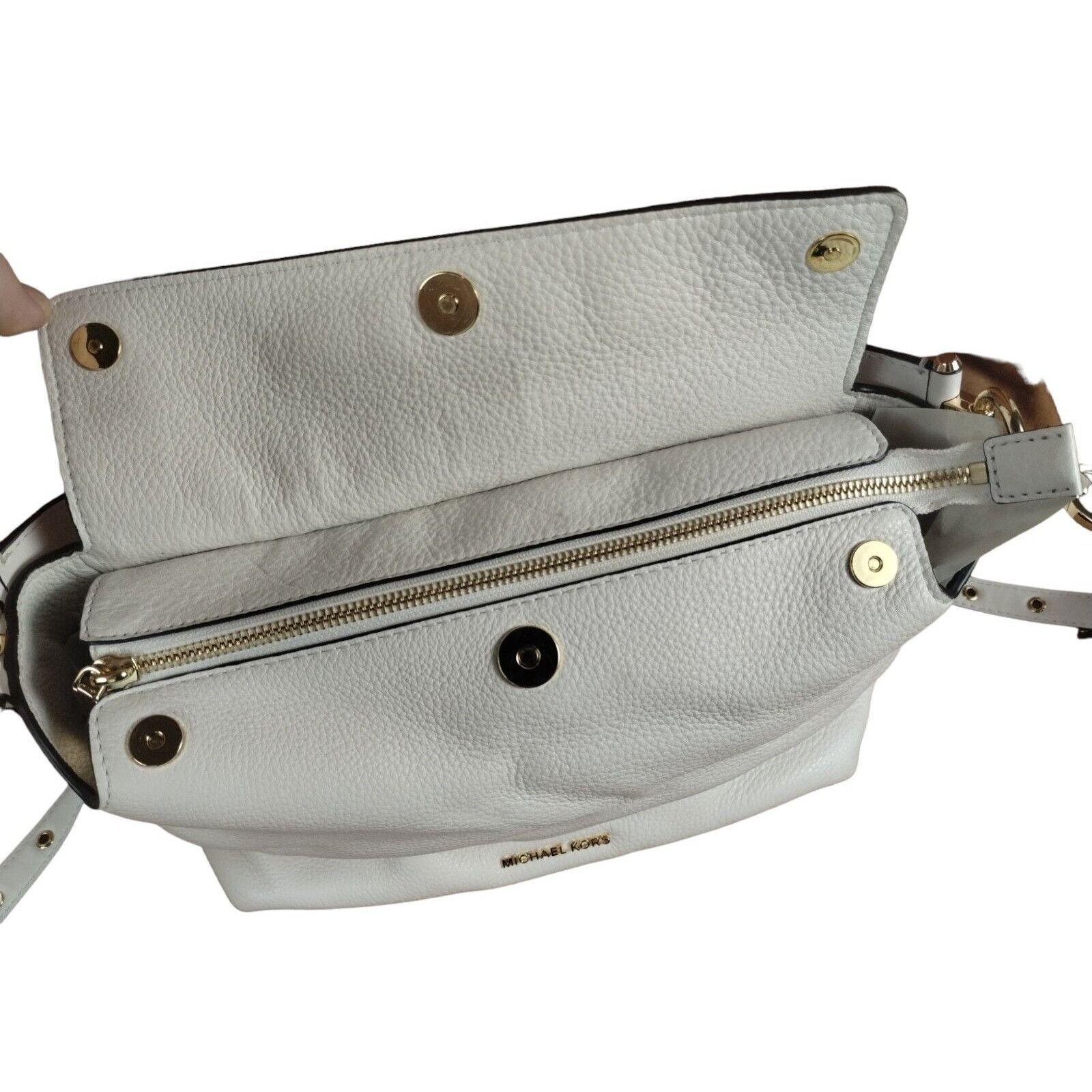 Michael Kors Michael Kors Brooke Optic White Pebbled Leather Satchel Cros Size ONE SIZE - 7 Thumbnail