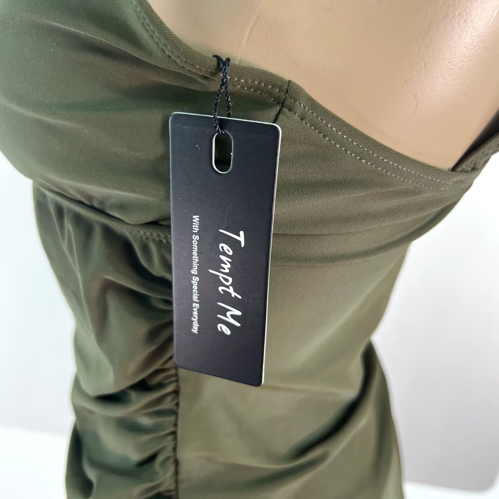 Vintage VINTAGE Tempt Me Women's One Piece Skirt Swimsuit Retro Ruched Army Green Medium Size 32" / US 10 / IT 46 - 4 Thumbnail