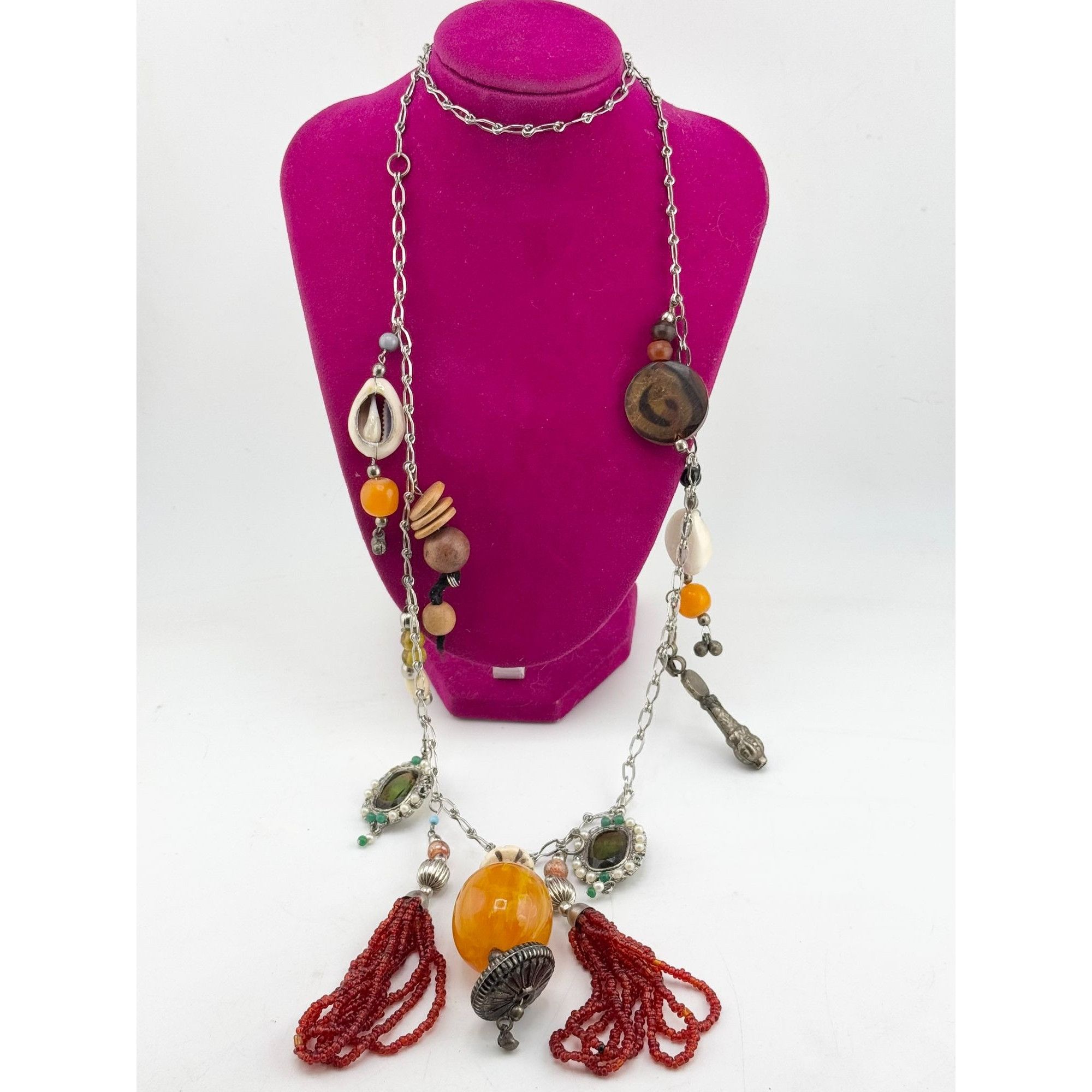 Vintage Vintage beaded shell rhinestone tassel charm necklace Size ONE SIZE - 1 Thumbnail