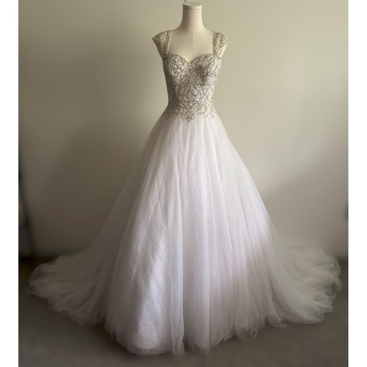 Other JUSTIN ALEXANDER White Silver Beaded Tulle Wedding Dress Size M / US 6-8 / IT 42-44 - 5 Thumbnail
