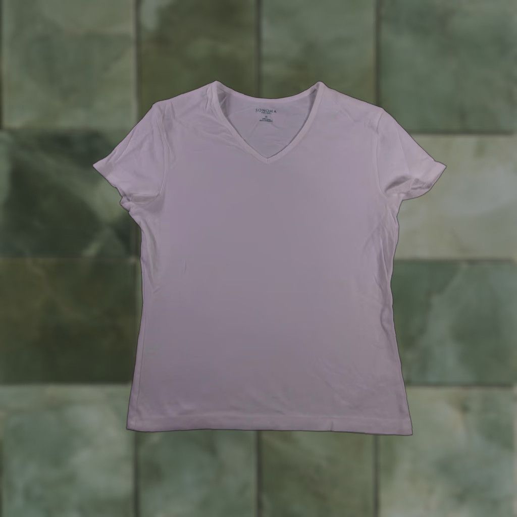 Vintage SONOMA Women White V-Neck T-Shirt Basic Shirt Short Sleeve 100% Cotton Comfortable Everyday Classic Size M / US 6-8 / IT 42-44 - 1 Thumbnail