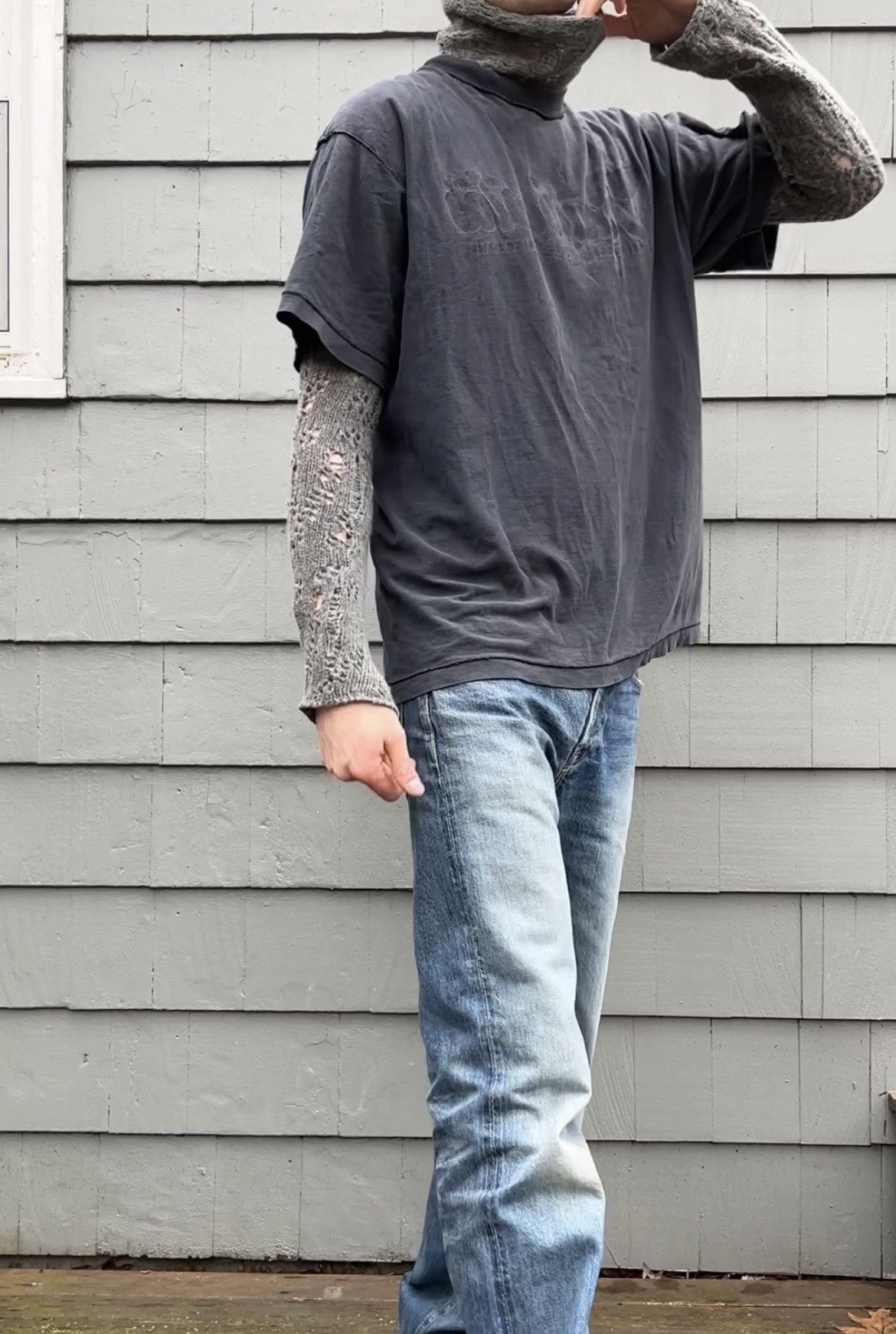 Comme des Garcons × Junya Watanabe Junya Watanabe AW02’ high neck distressed grunge knit Size US M / EU 48-50 / 2 - 6 Thumbnail