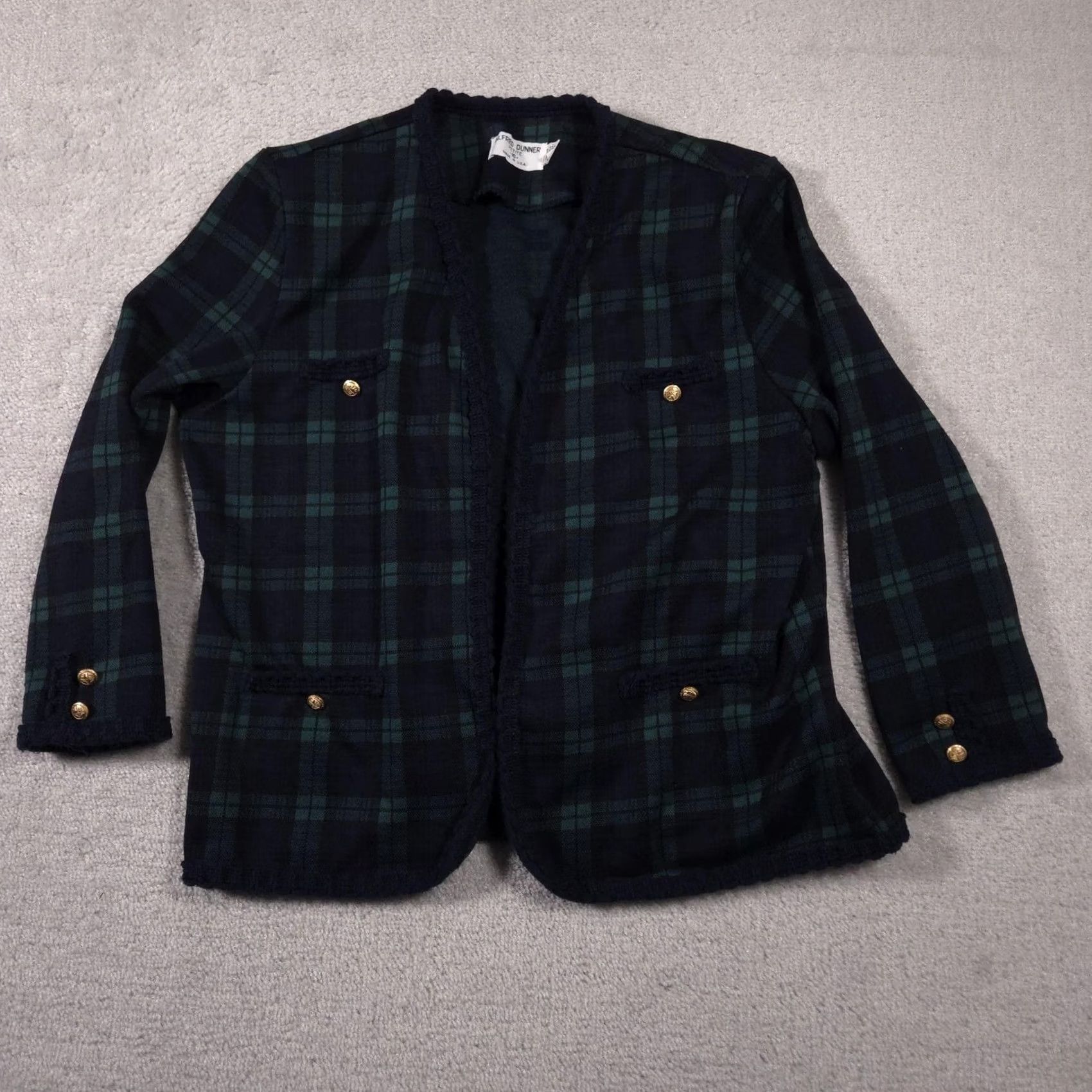 Vintage VINTAGE Alfred Dunner Jacket Womens Petite 16 Green Plaid Open Front Buttons Made USA Size XXL / US 16-18 / IT 52-54 - 2 Thumbnail