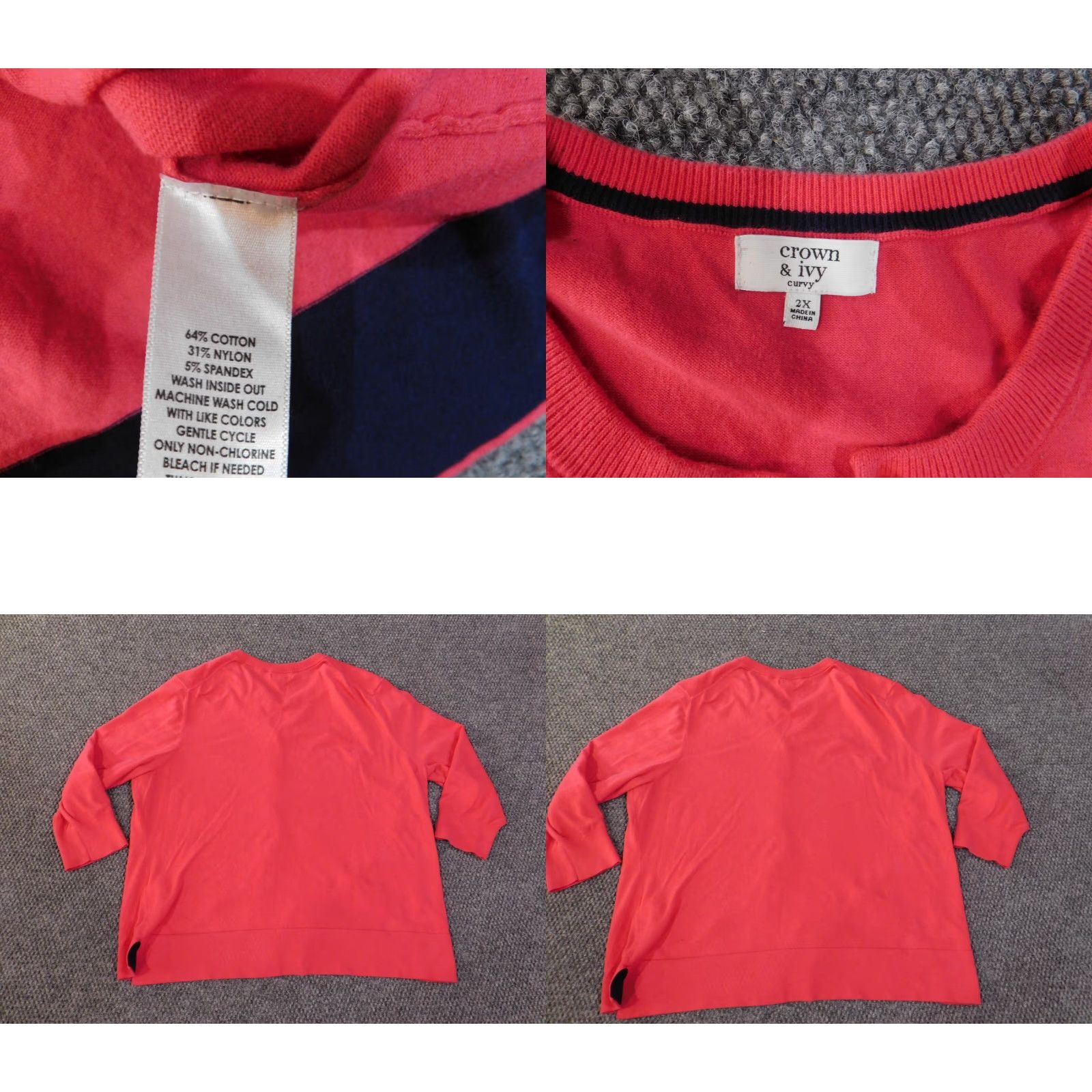 Vintage Crown & Ivy Sweater Cardigan Womens 2X Pink Cable-Knit Stretch Cotton Nylon Button Up Raglan Long Sleeve Plus Size Regular 2X Women Size XXL / US 16-18 / IT 52-54 - 8 Thumbnail
