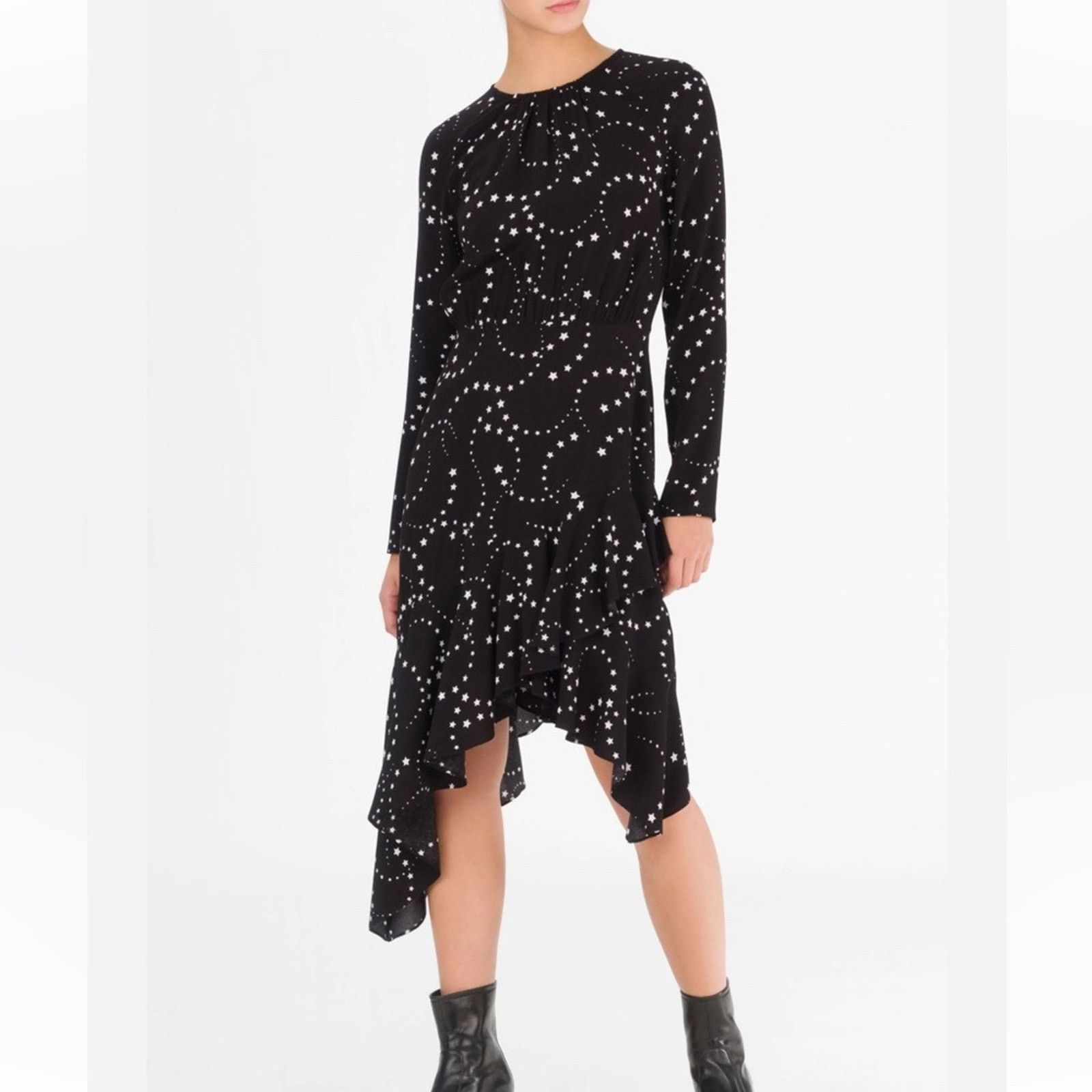 Maje Maje Retoile Star Print Black and White Midi Dress sz 1 US S Size S / US 4 / IT 40 - 1 Thumbnail