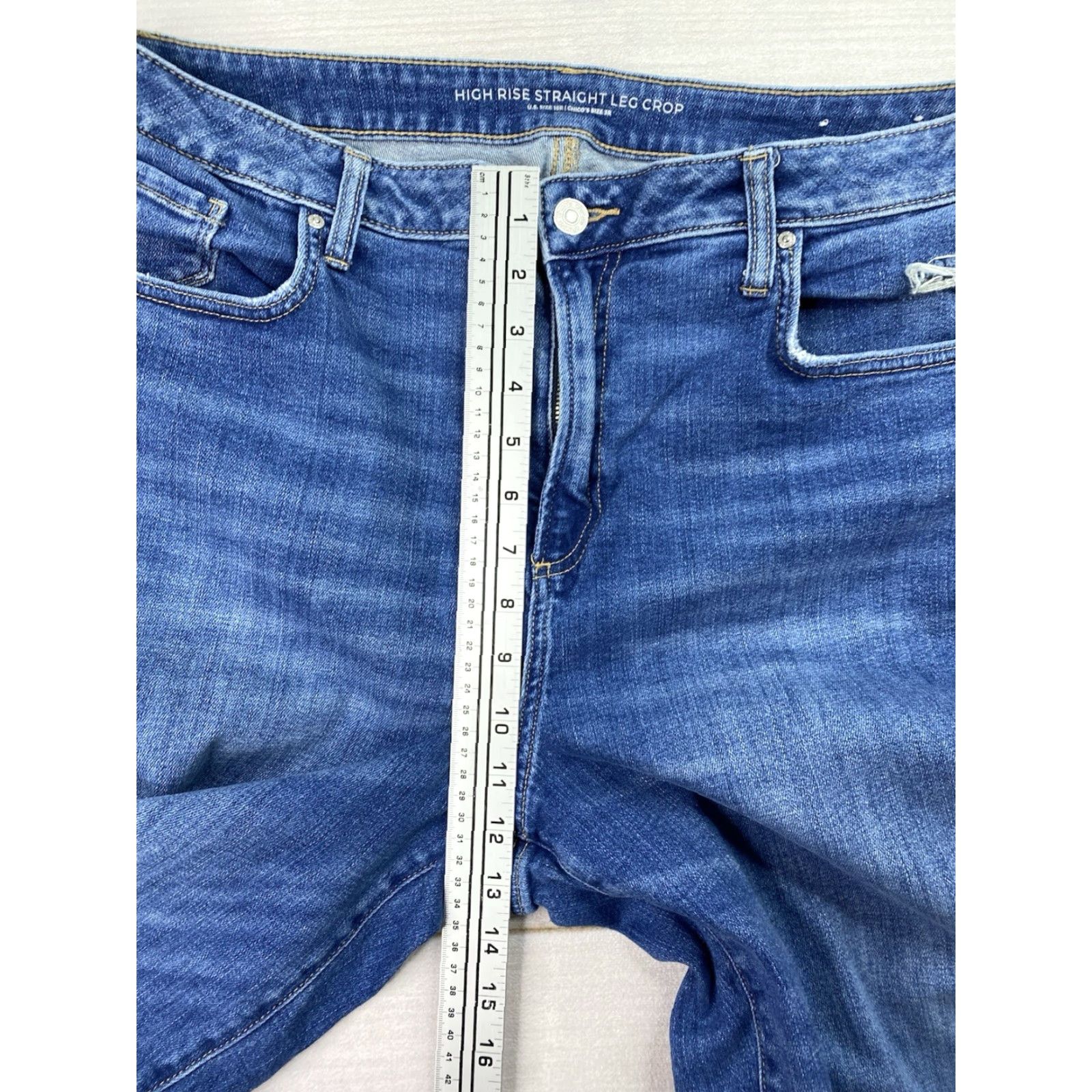 Vintage Chicos Jeans Sz 3 16 High Rise Straight Leg Crop Distressed Denim Stretch 5-Pocket Button Zip Size 26" / US 2 / IT 38 - 5 Thumbnail