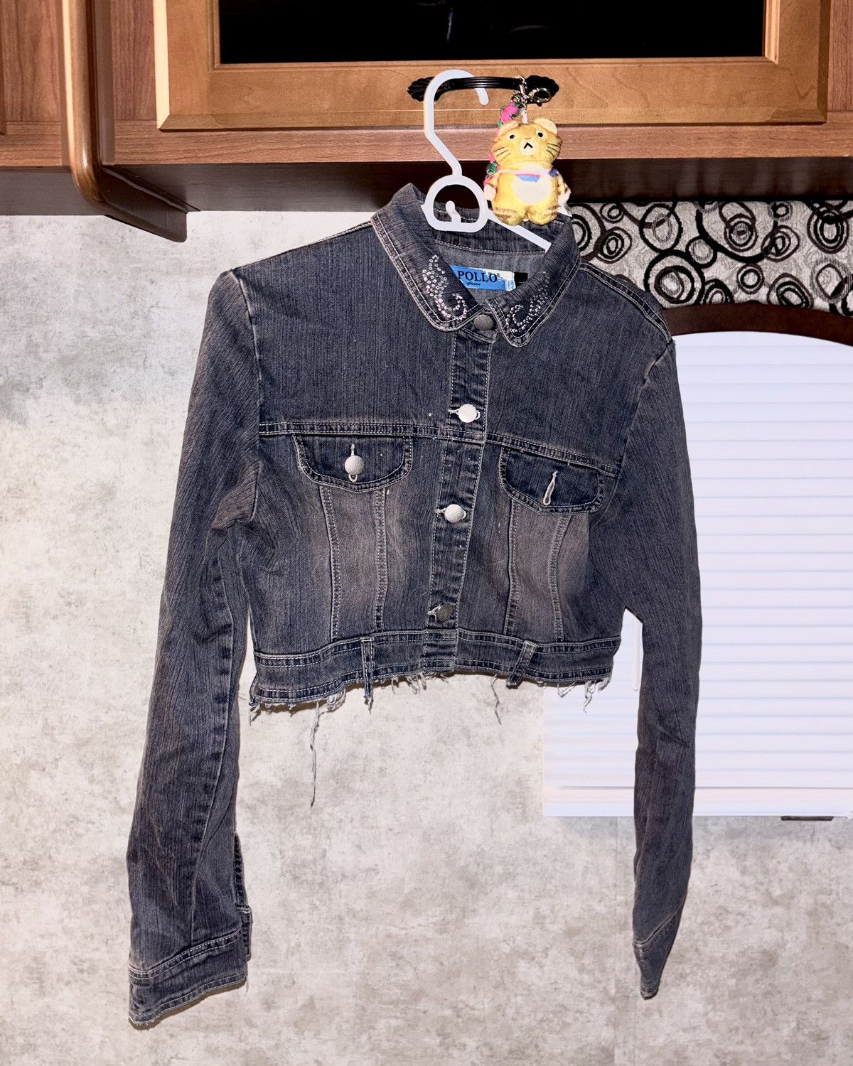 Apollo Vintage Rhinestone Motorcycle Cropped Denim Jacket Grunge Size L / US 10 / IT 46 - 3 Thumbnail
