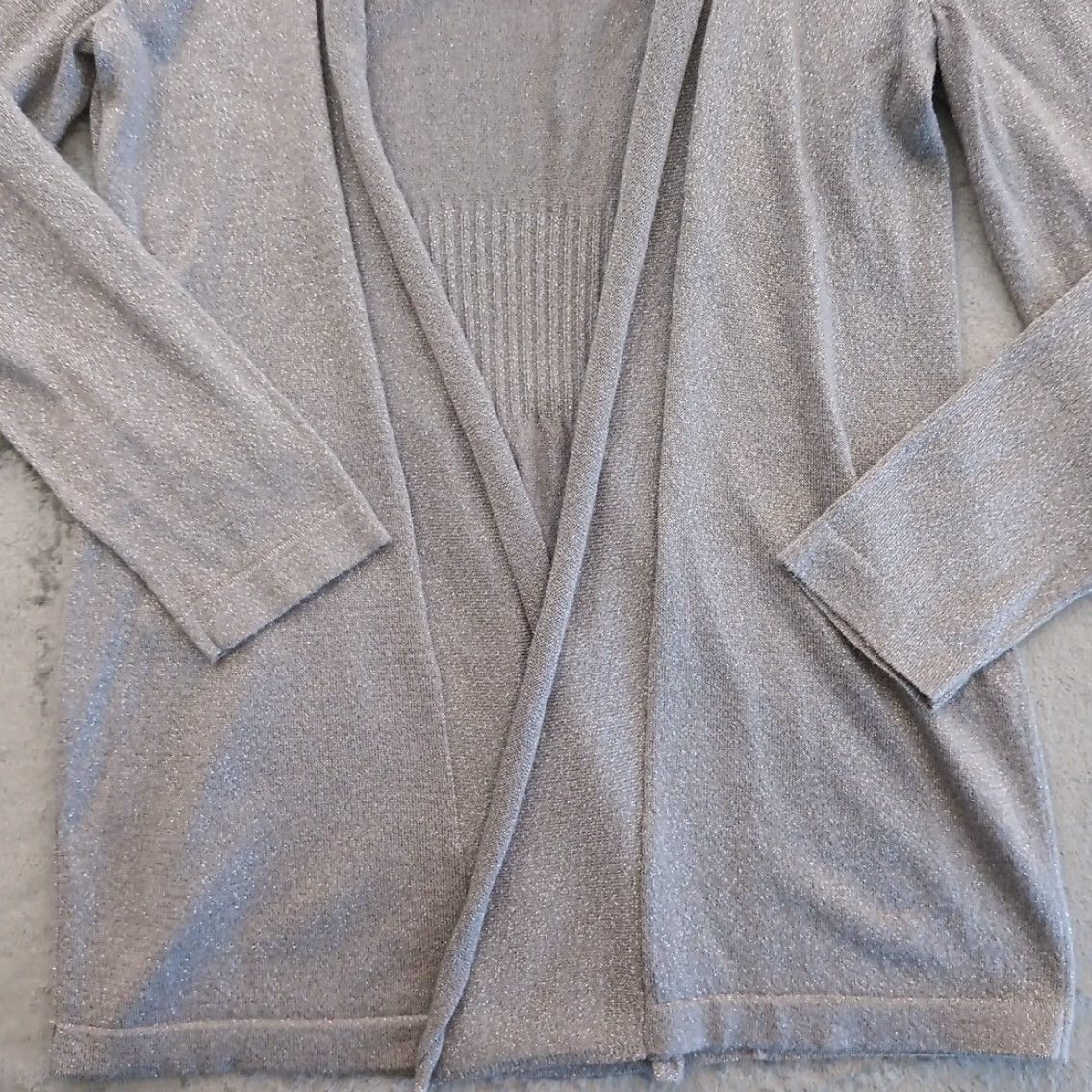 Vintage Chico's Sweater Cardigan Womens Size 2 Gray Open Mid Length Long Sleeve V-Neck Glitter Knit Size XS / US 0-2 / IT 36-38 - 3 Thumbnail