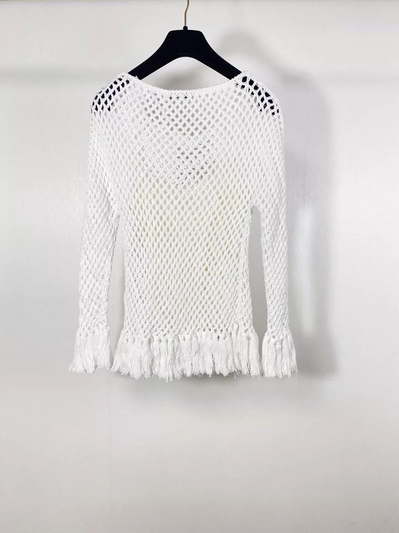 Dior White Cutout Fringed Top with Silk Lining-2505 Size S / US 4 / IT 40 - 2 Thumbnail