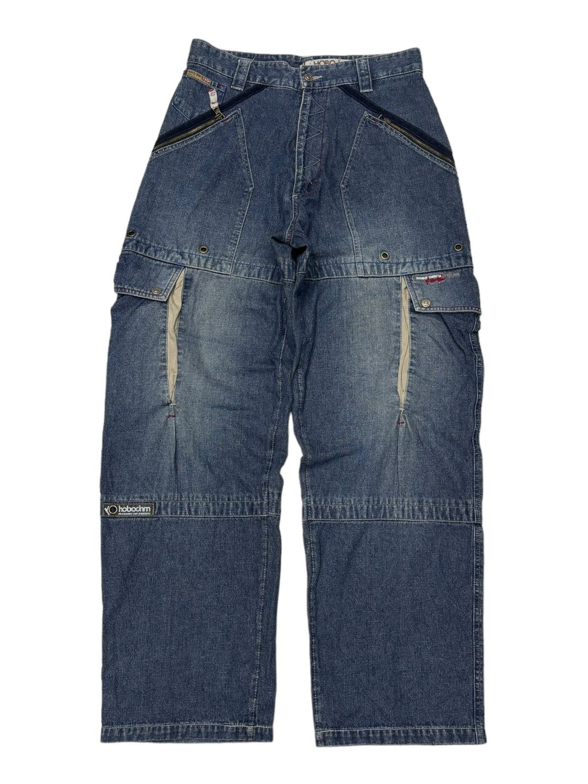 JNCO RARE🔥OG HOBO DENIM BAGGY MULTI POCKET CARGO PANTS Size US 33 - 8 Thumbnail