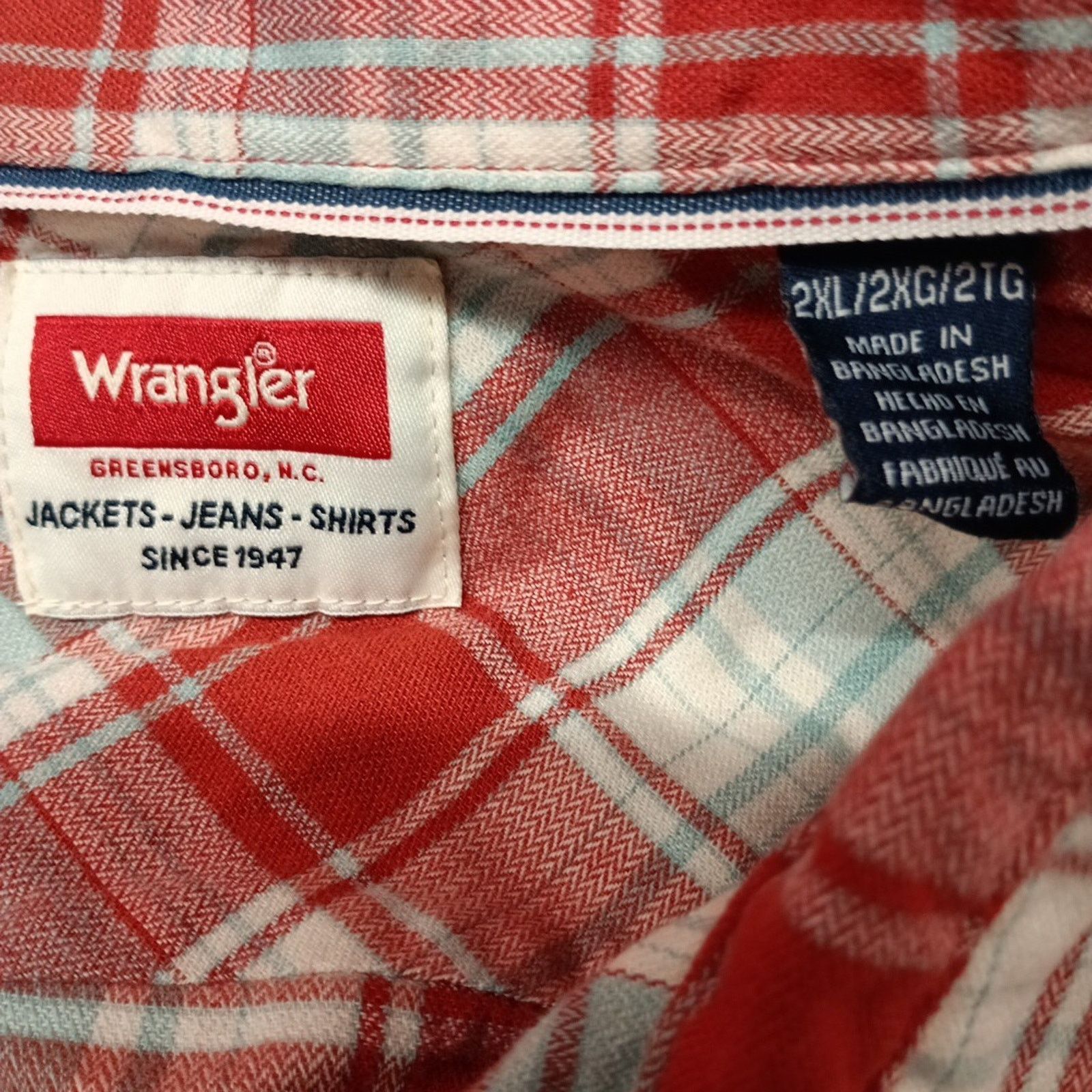 Wrangler Wrangler Cowboy Wash Shirt Men's Size 2XL Red Sky Blue Plaid Size US XXL / EU 58 / 5 - 4 Thumbnail