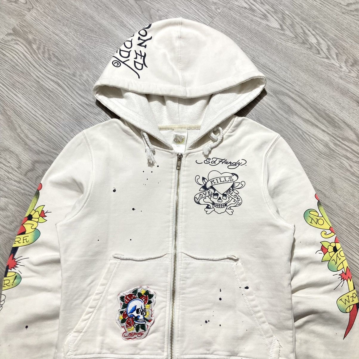 Ed Hardy Vintage Ed Hardy Skulls Tattoo “No More War” Ziphoodie Y2k Size US XS / EU 42 / 0 - 10 Thumbnail