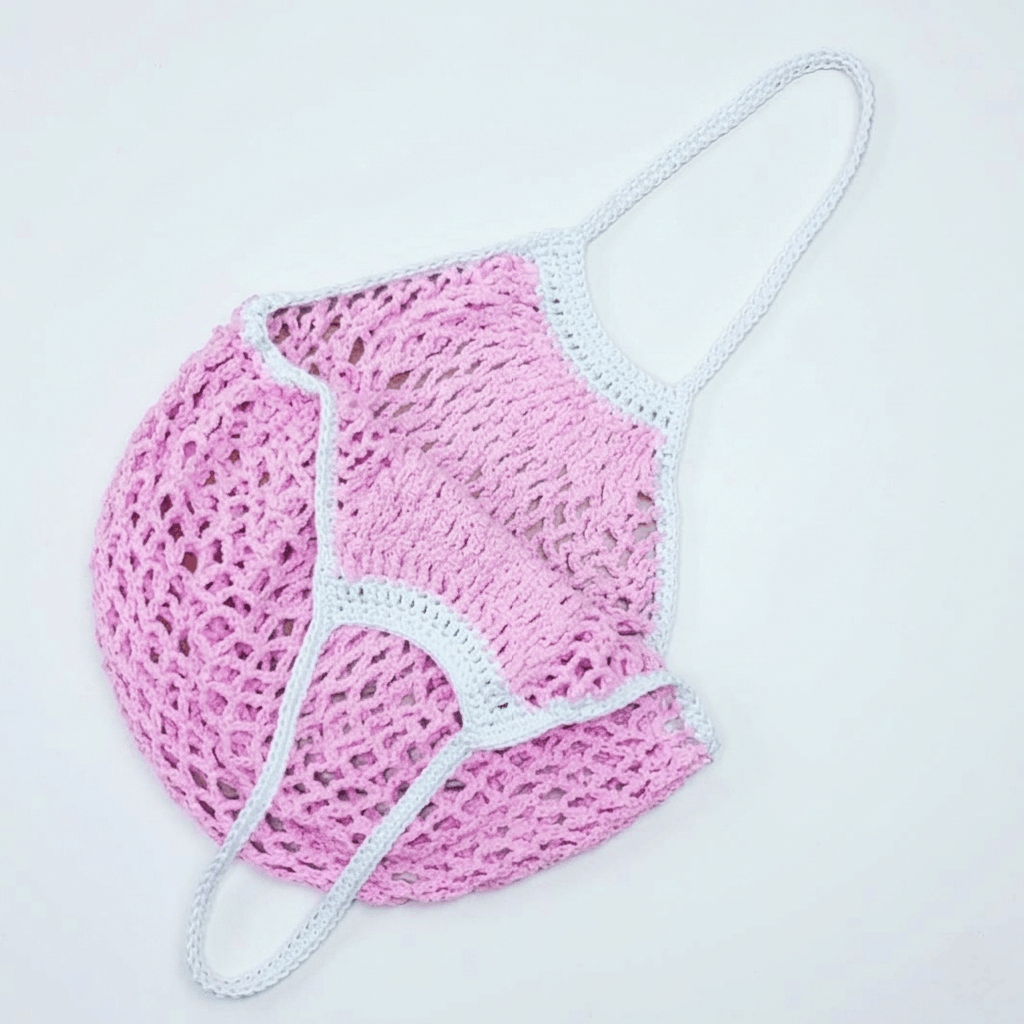 Handmade Market Bag Pink 100% Cotton Crochet French Farmers Net groc Size ONE SIZE - 8 Thumbnail
