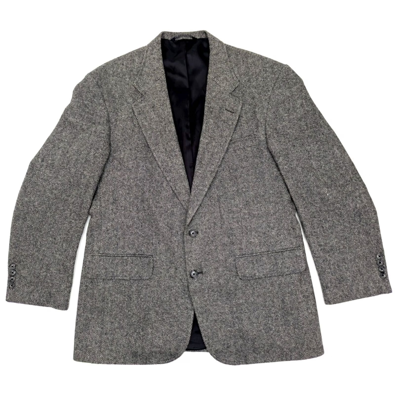 Lands' End Lands' End Wool Tweed Herringbone Sport Coat Men 43R Regular Notch 2-Button Single-Breasted Gray Wool/Lambswool Vintage Vtg Coat Size US XS / EU 42 / 0 - 2 Thumbnail