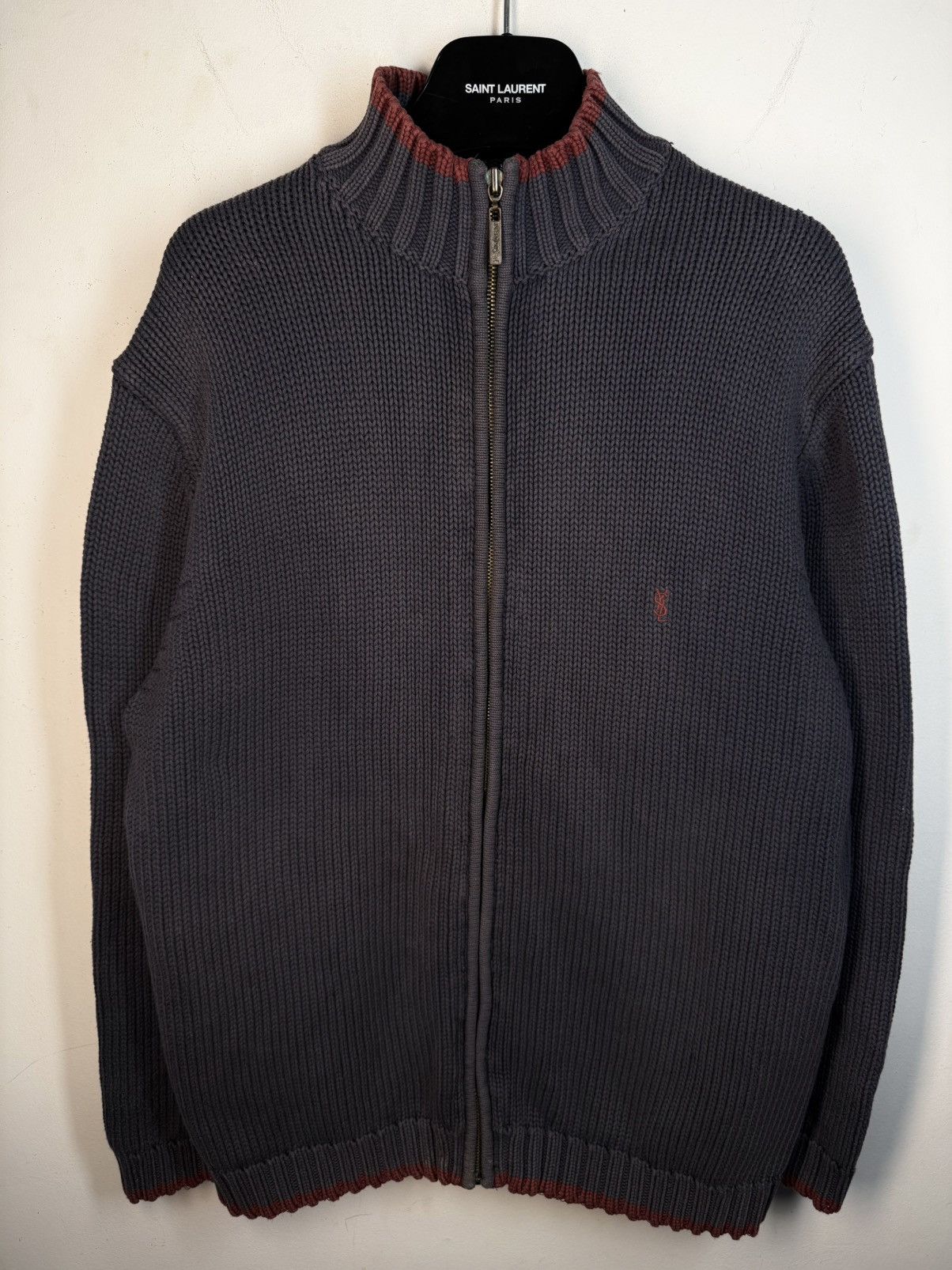 Yves Saint Laurent Heavy Turquoise YSL Sweater Zip Knit Thick Sweatshirt Size US L / EU 52-54 / 3 - 2 Thumbnail