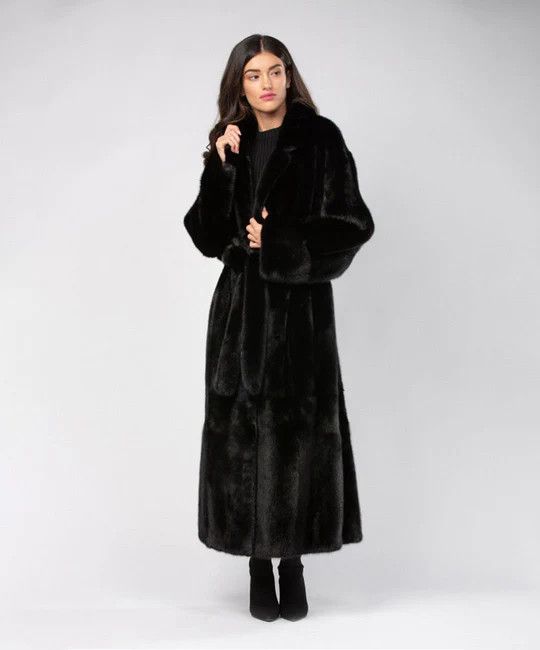 image of Mink Fur Coat Women's Black Mink Long Coat