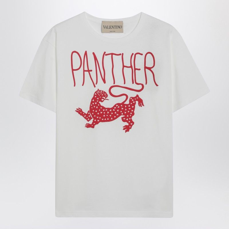 Valentino Valentino Ivory T-Shirt With Panther Print Size S / US 4 / IT 40 - 1 Thumbnail