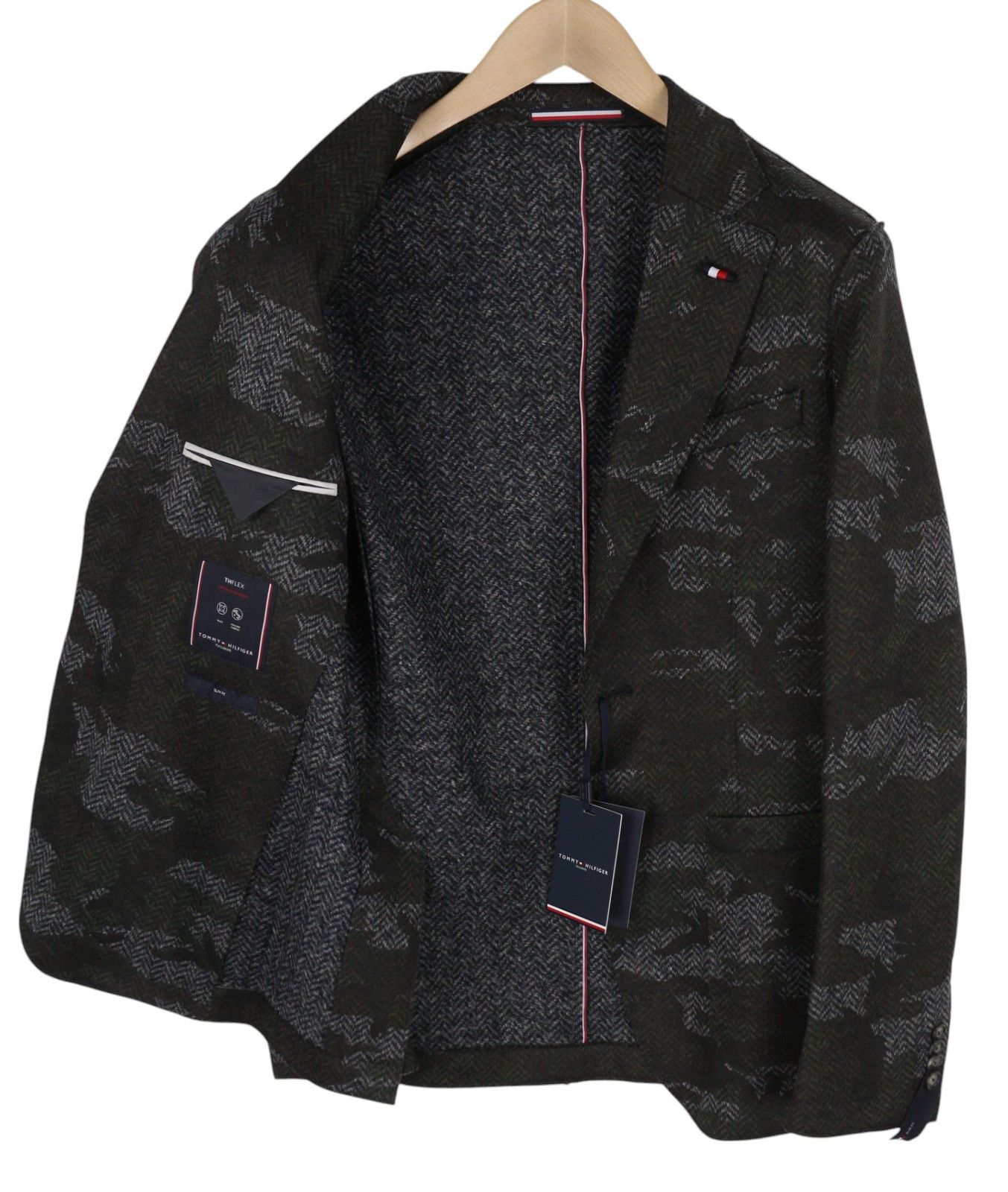 Tommy Hilfiger JERSEY RAW CUT SLIM XS Camouflage THFlex Wool Blazer 85174 Size US XS / EU 42 / 0 - 3 Thumbnail