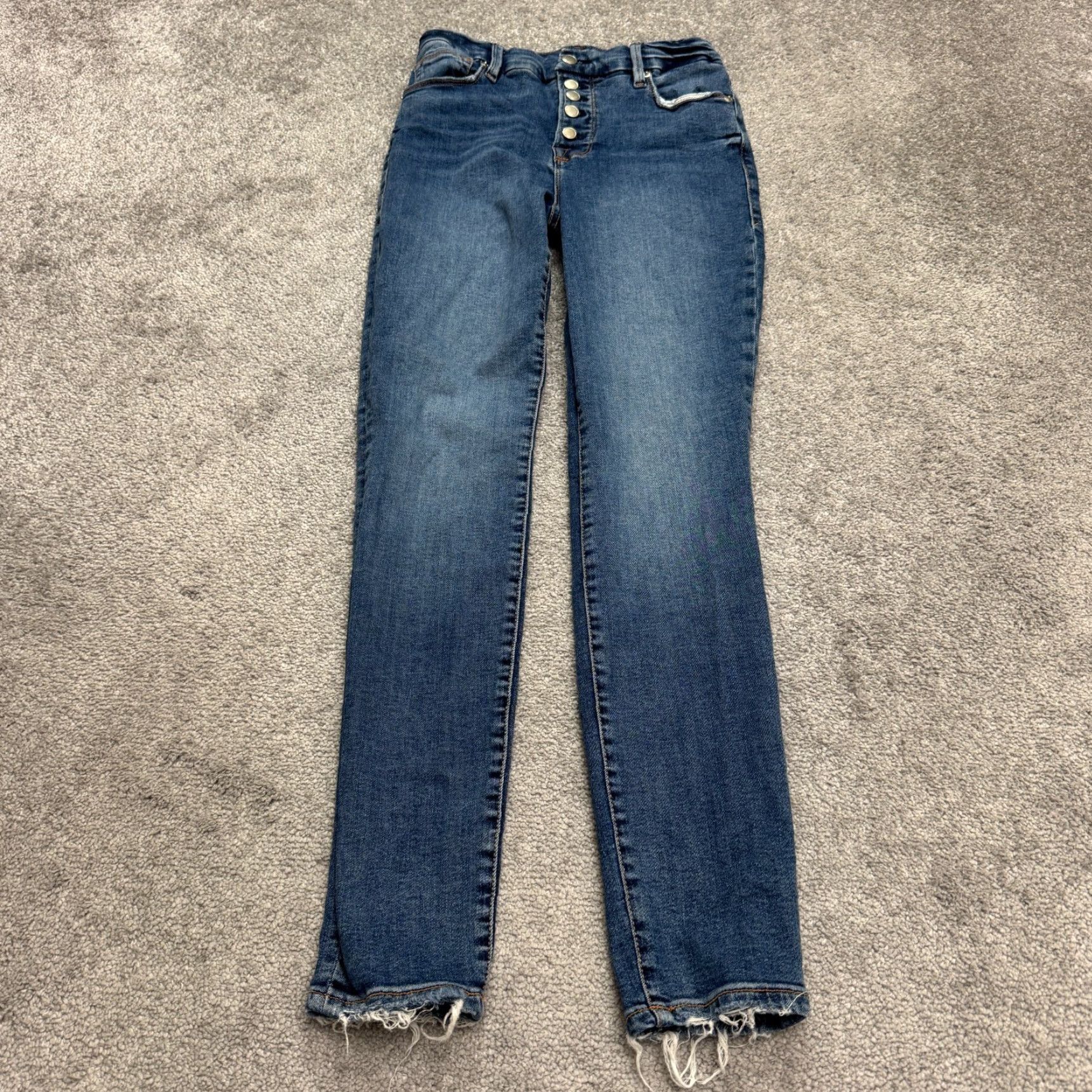Good American Good American Jeans Blue Denim Button Fly High Rise Skinny 2/26 5-Pocket Stretch Women's Regular Inseam 28 in Waist 24 in Medium Wash City Streetwear Size 26" / US 2 / IT 38 - 2 Thumbnail