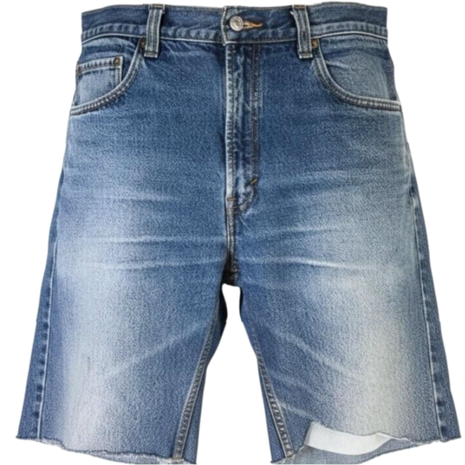 Levi's Levi's 505 Shorts Mens 36 Blue Denim Bermuda Distressed 5-Pocket Zip Fly Casual Mid Rise Inseam 8" Regular Fit 100% Cotton Blue Jeans Shorts Size US 36 / EU 52 - 2 Thumbnail