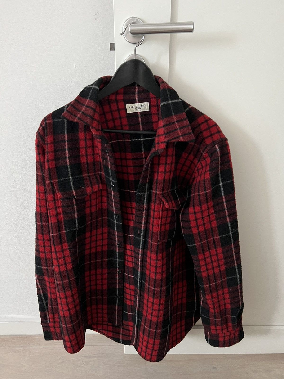 image of Saint Laurent Paris Saint Laurent Overshirt in Red, Men's (Size Medium)