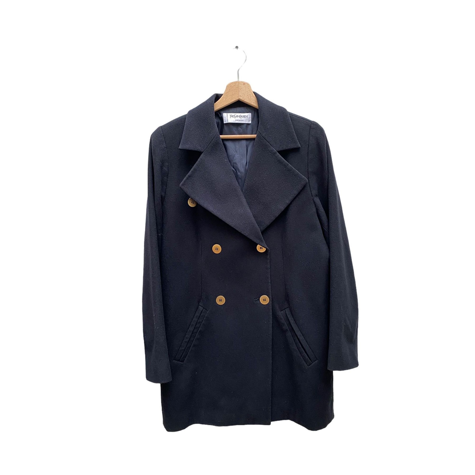 image of YVES Saint Laurent Vintage Navy Wool Double Breasted Women Coat (Size Medium)