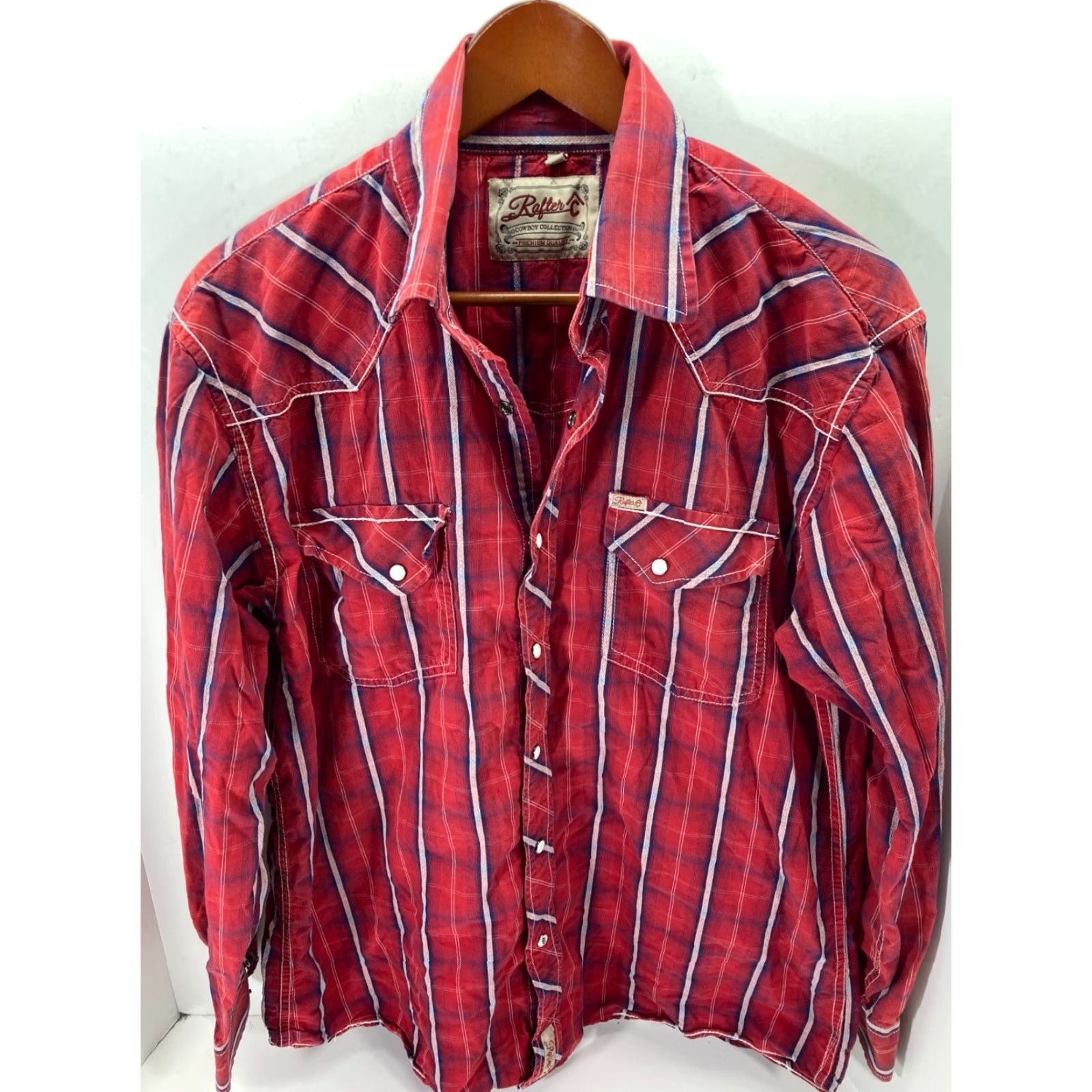 Vintage Rafter C Western Cowboy Shirt Mens L Red Plaid Snap Front Long Sleeve Pockets Logo Size US L / EU 52-54 / 3 - 3 Thumbnail