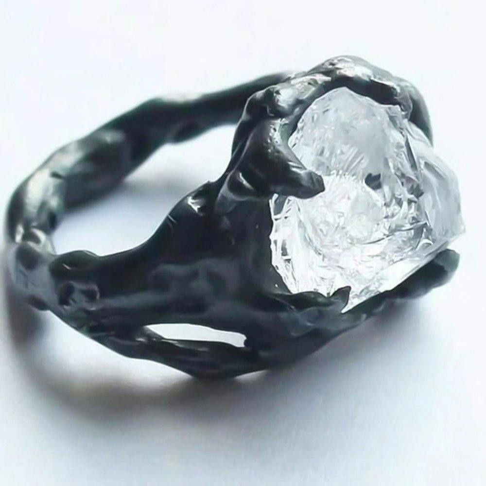 Designer 925 Sterling Silver Black Irregular White Rock Ring - Size 7 Size ONE SIZE - 3 Thumbnail