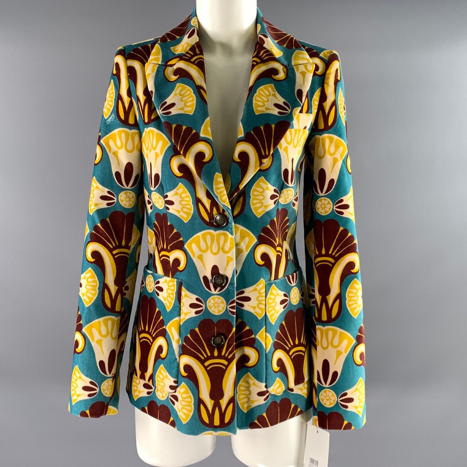 La DoubleJ LA DOUBLEJ Size S Teal Mustard Cotton Geometric Jacket Size S / US 4 / IT 40 - 1 Thumbnail
