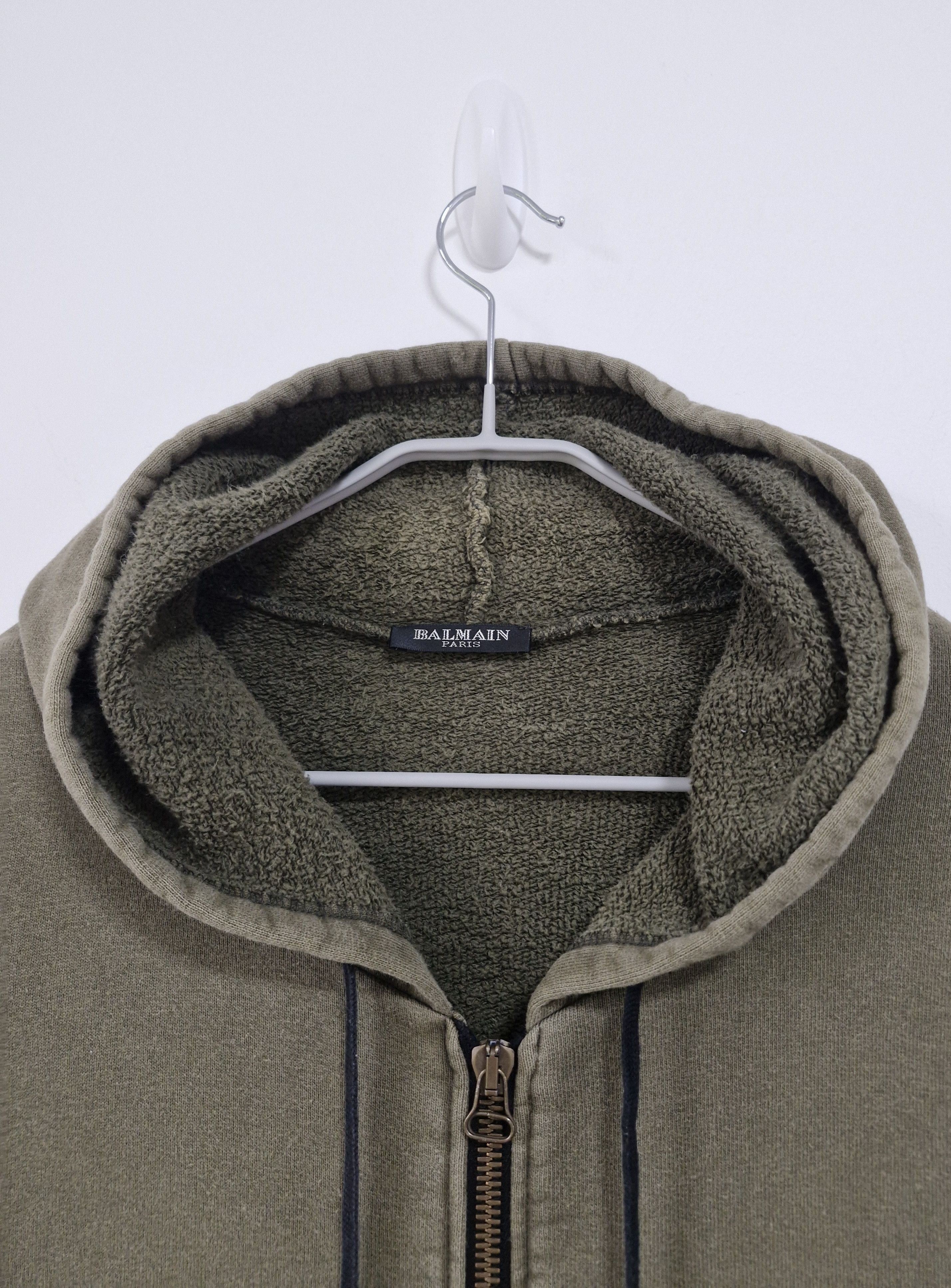 Balmain SS10 Balmain Decarnin Faded Khaki Green Distressed Hoodie Size US S / EU 44-46 / 1 - 3 Thumbnail