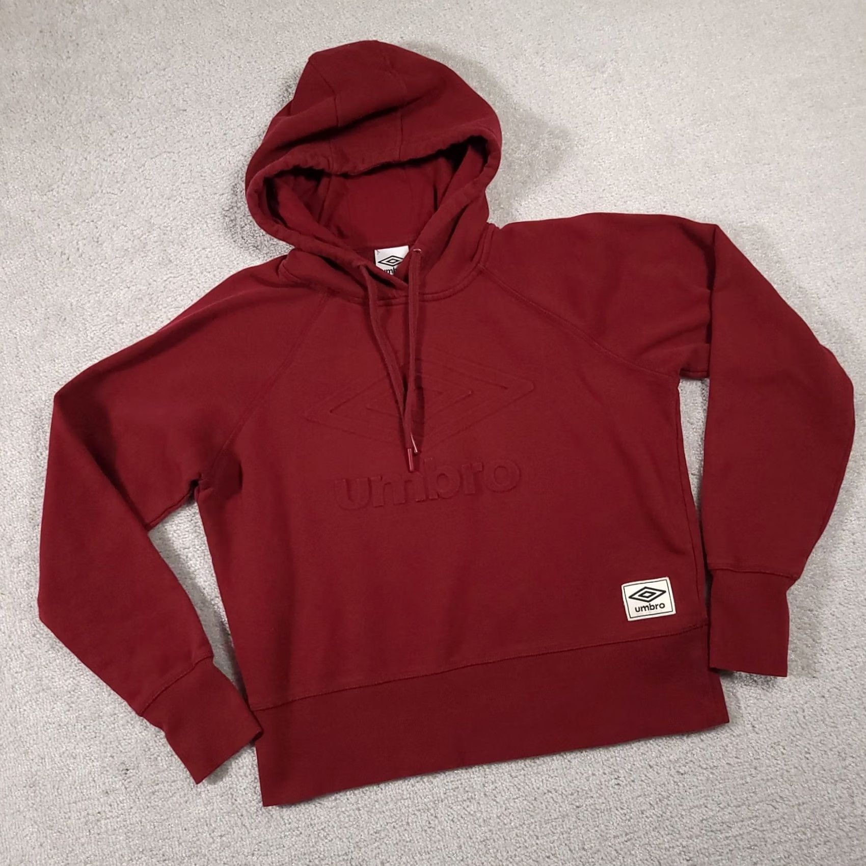 Umbro VINTAGE Umbro Raglan Logo Embossed Pullover Hoodie Women's Large Red Short Sweatshirt Ballpark? Size L / US 10 / IT 46 - 2 Thumbnail