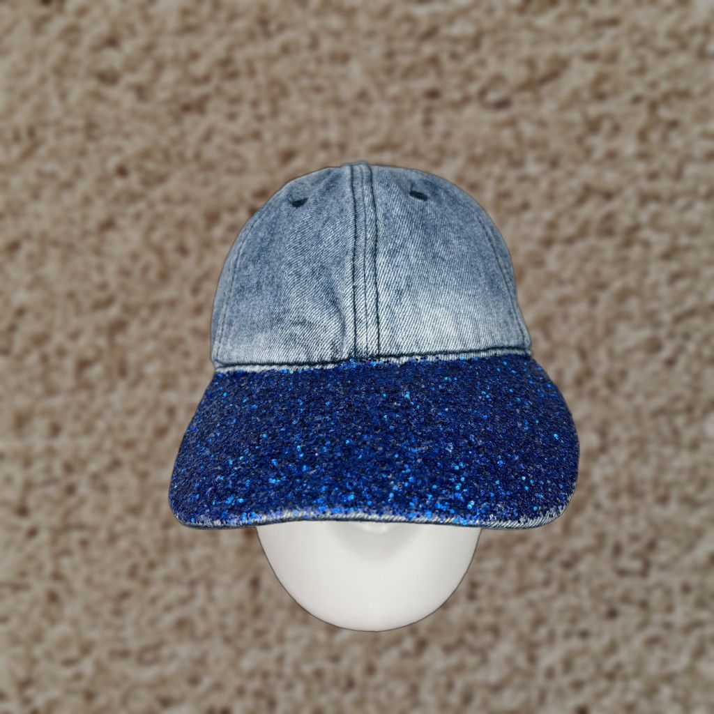 Walmart Walmart Hat Strap Back Womens One Size Blue Denim Look Glittery Sparkly Bill Cotton Size ONE SIZE - 1 Thumbnail